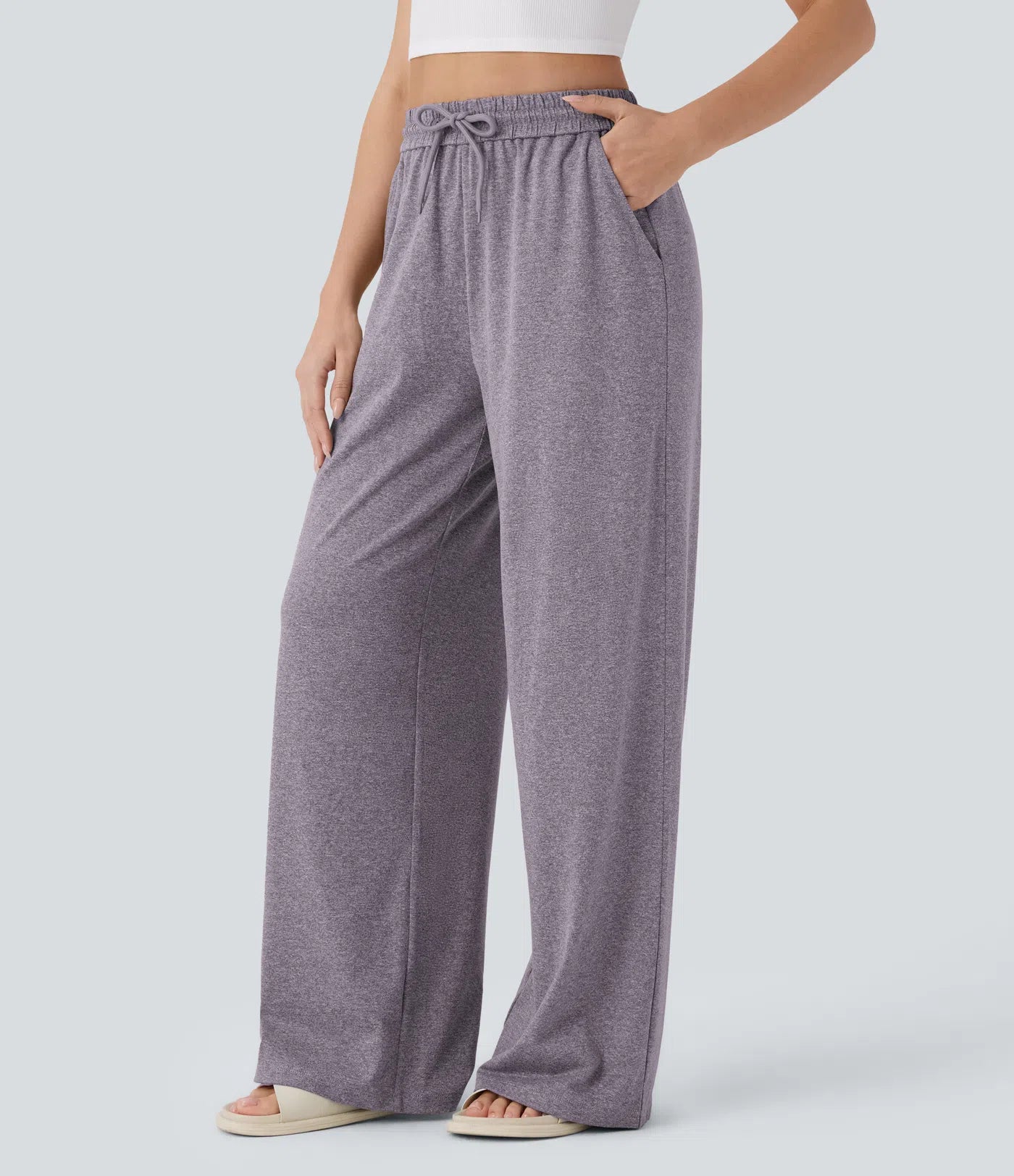 BumFlair - High Waisted Drawstring Pocket Wide Leg Casual Pants
