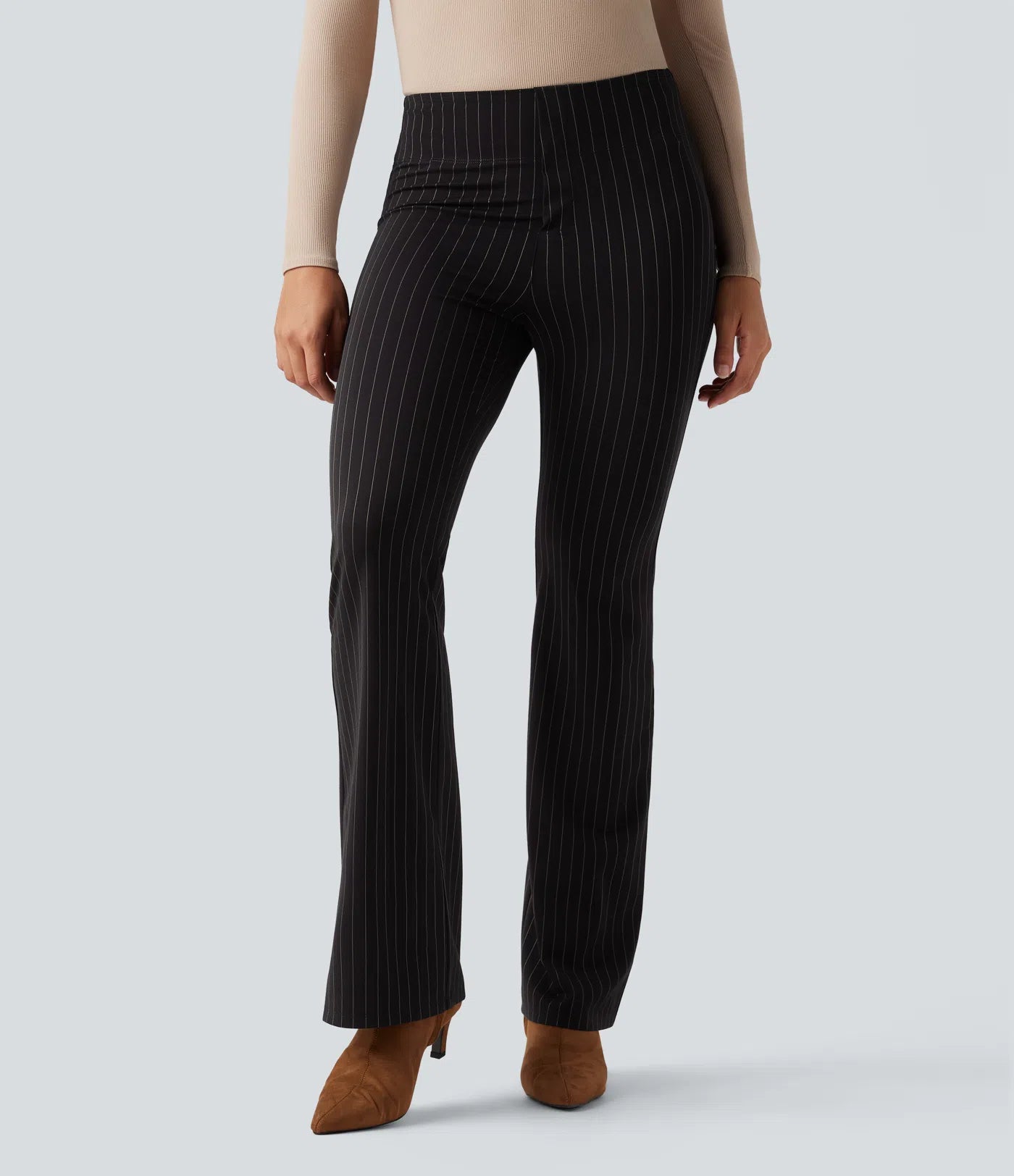 BumFlair - High Waisted Striped Work Flare Pants with Pockets
