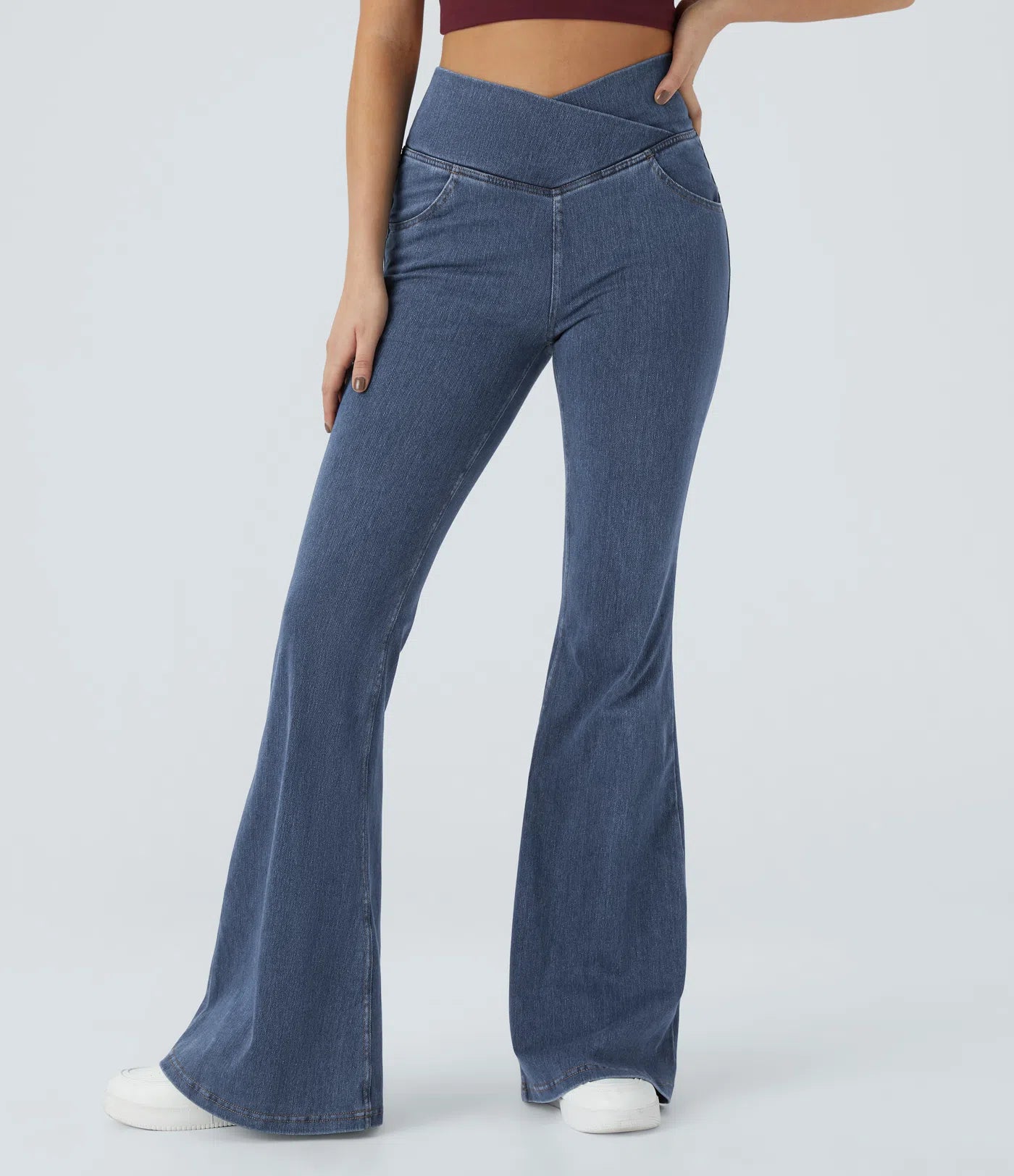 BumFlair - High Waisted Crossover Pocket Washed Casual Jeans
