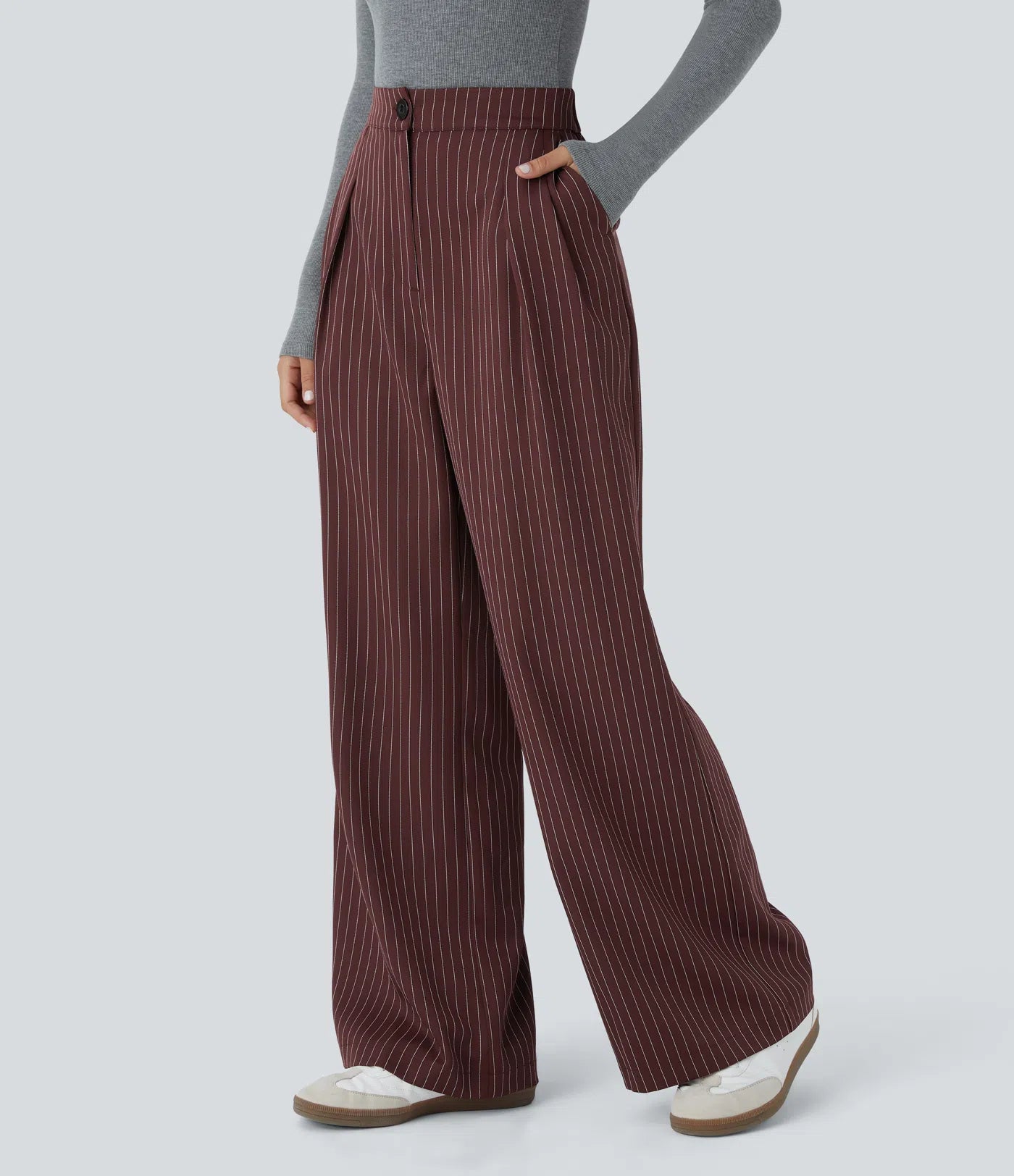 BumFlair – High Waisted Zipper Pocket Wide Leg Striped Work Pants