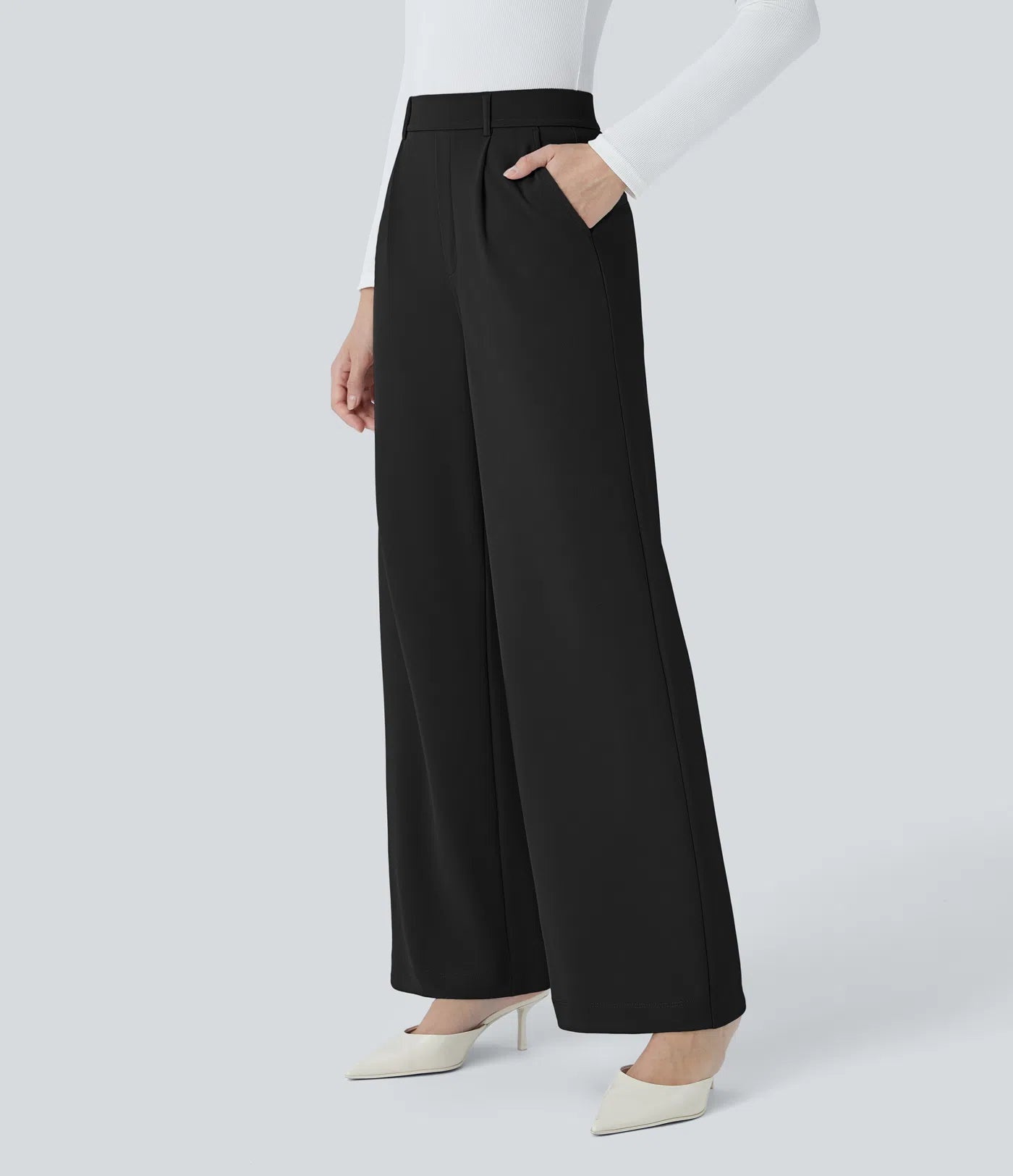 BumFlair – High Waisted Pocket Straight Leg Crepe Work Pants