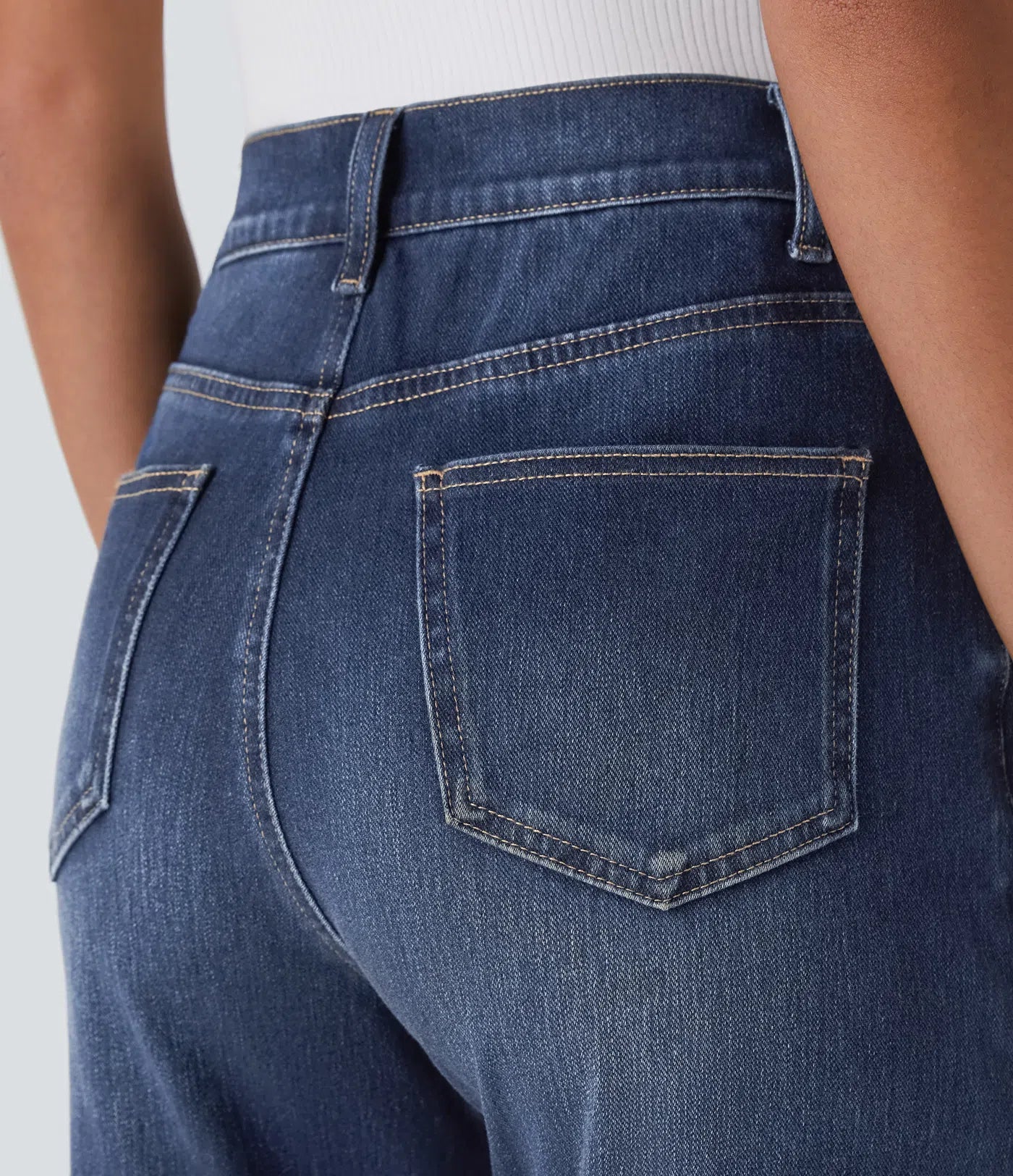 BumFlair - High Waisted Pockets Straight Leg Washed Casual Jeans