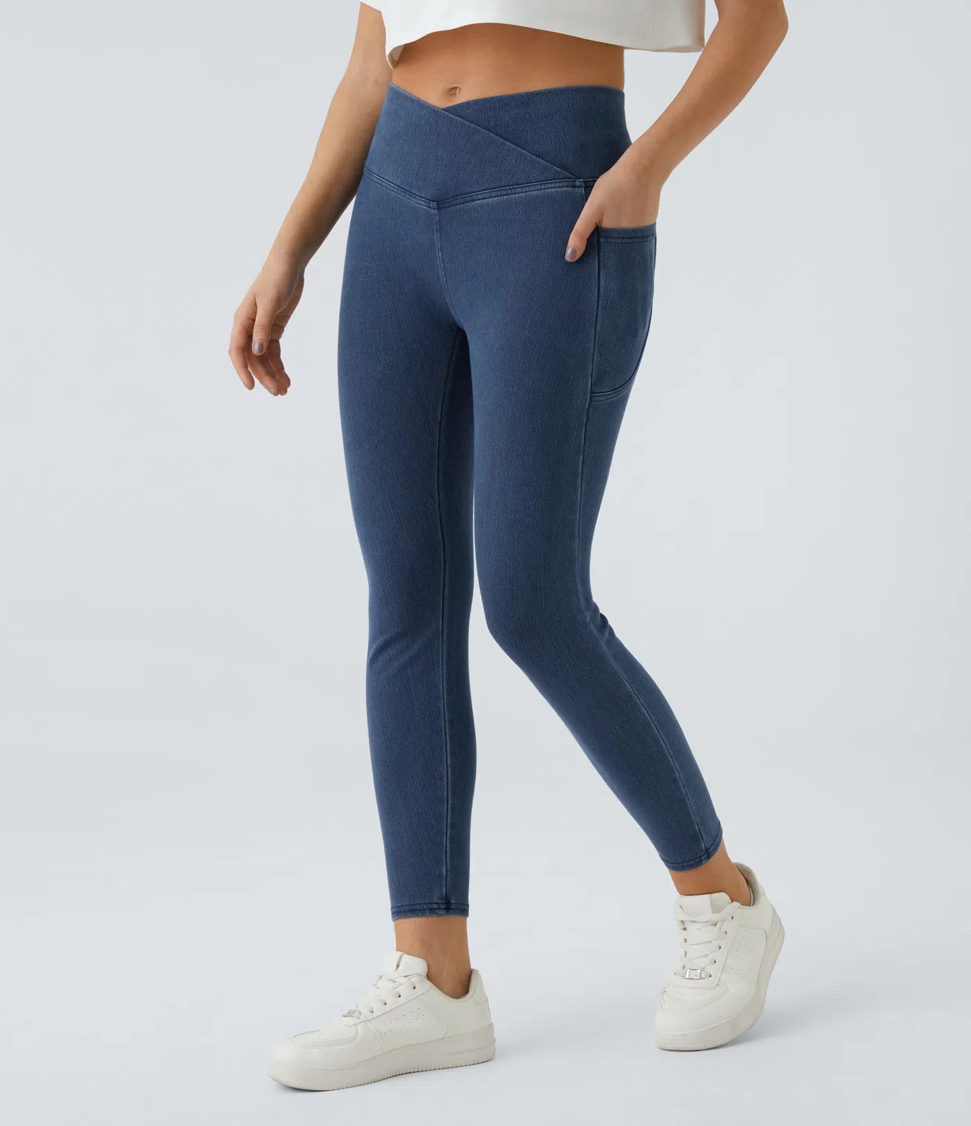 BumFlair - Crossover Pocket Washed Denim Work Leggings