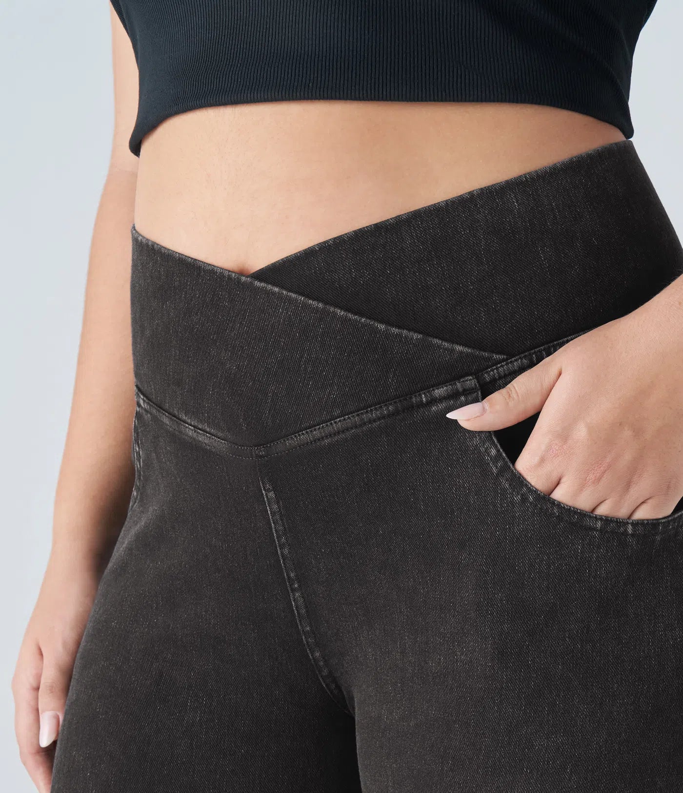 BumFlair – High Waisted Crossover Pocket Washed Casual Plus Size Jeans