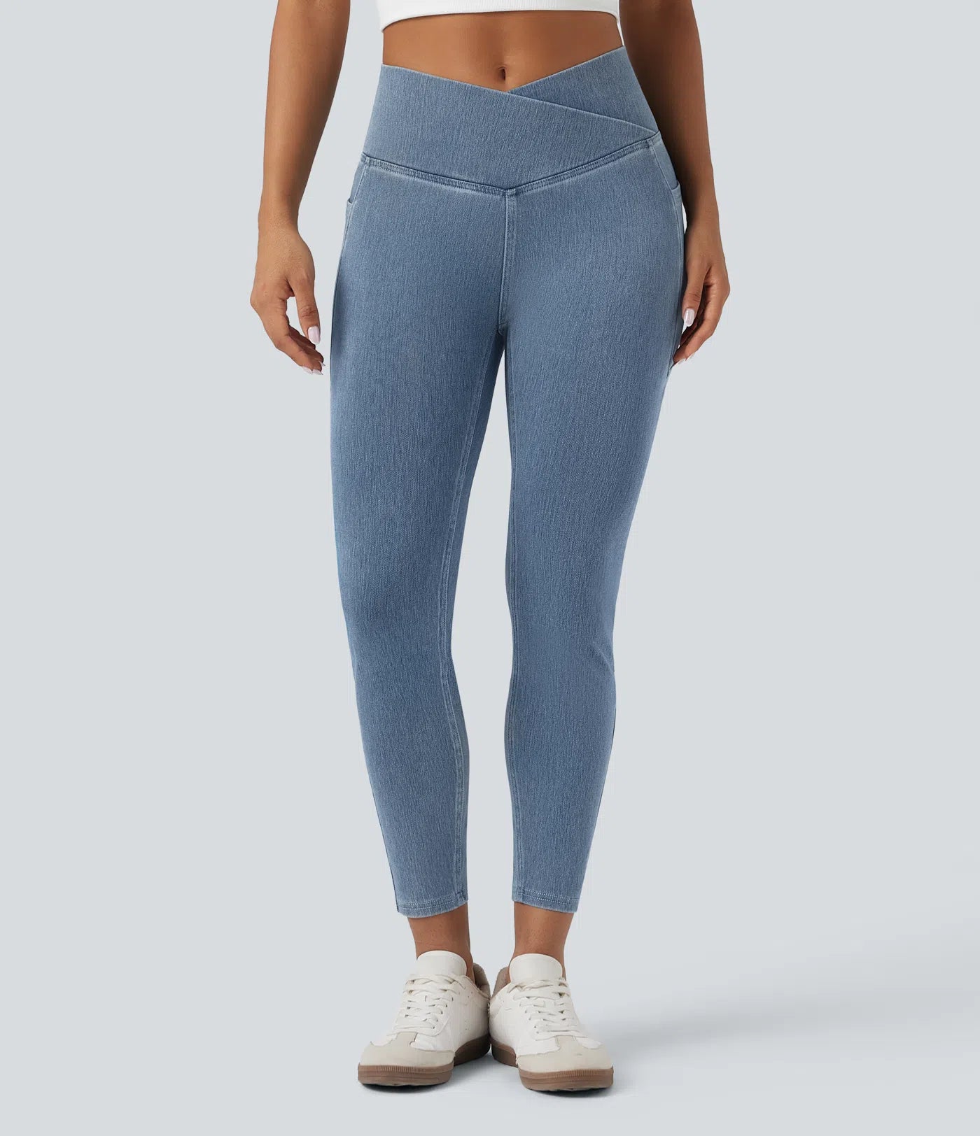 BumFlair - Crossover Pocket Washed Denim Work Leggings