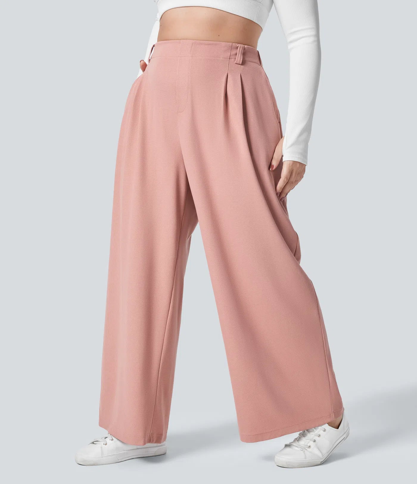 BumFlair - High Waisted Pocket Wide Leg Waffle Work Plus Size Pants
