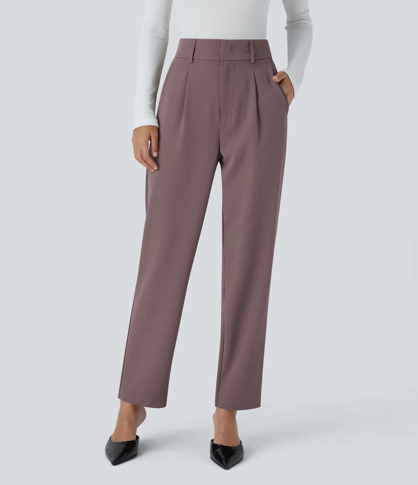 BumFlair - High Waisted Pocket Solid Work Tapered Pants