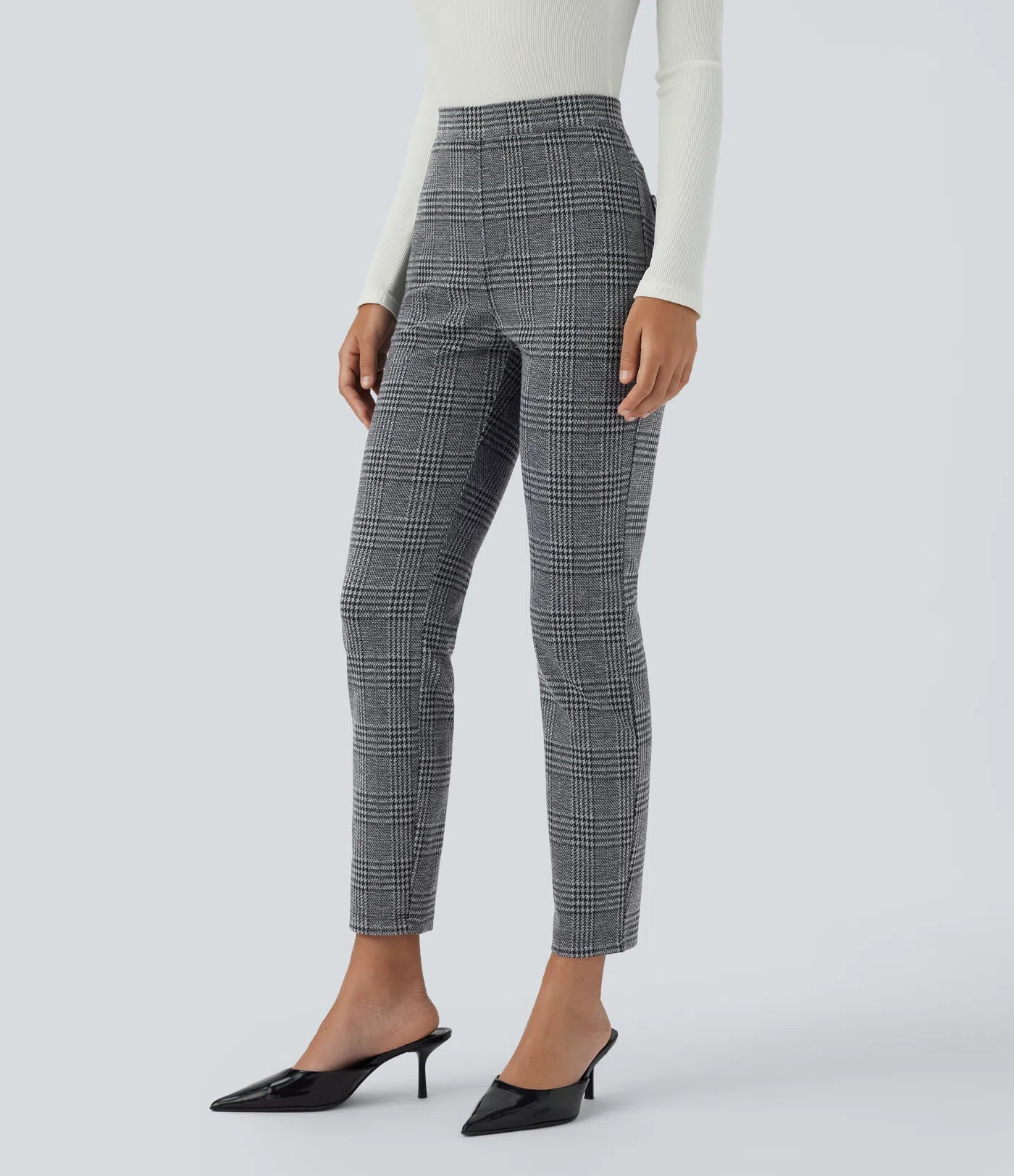 BumFlair – High Waisted Pocket Houndstooth Plaid Skinny Work Pants