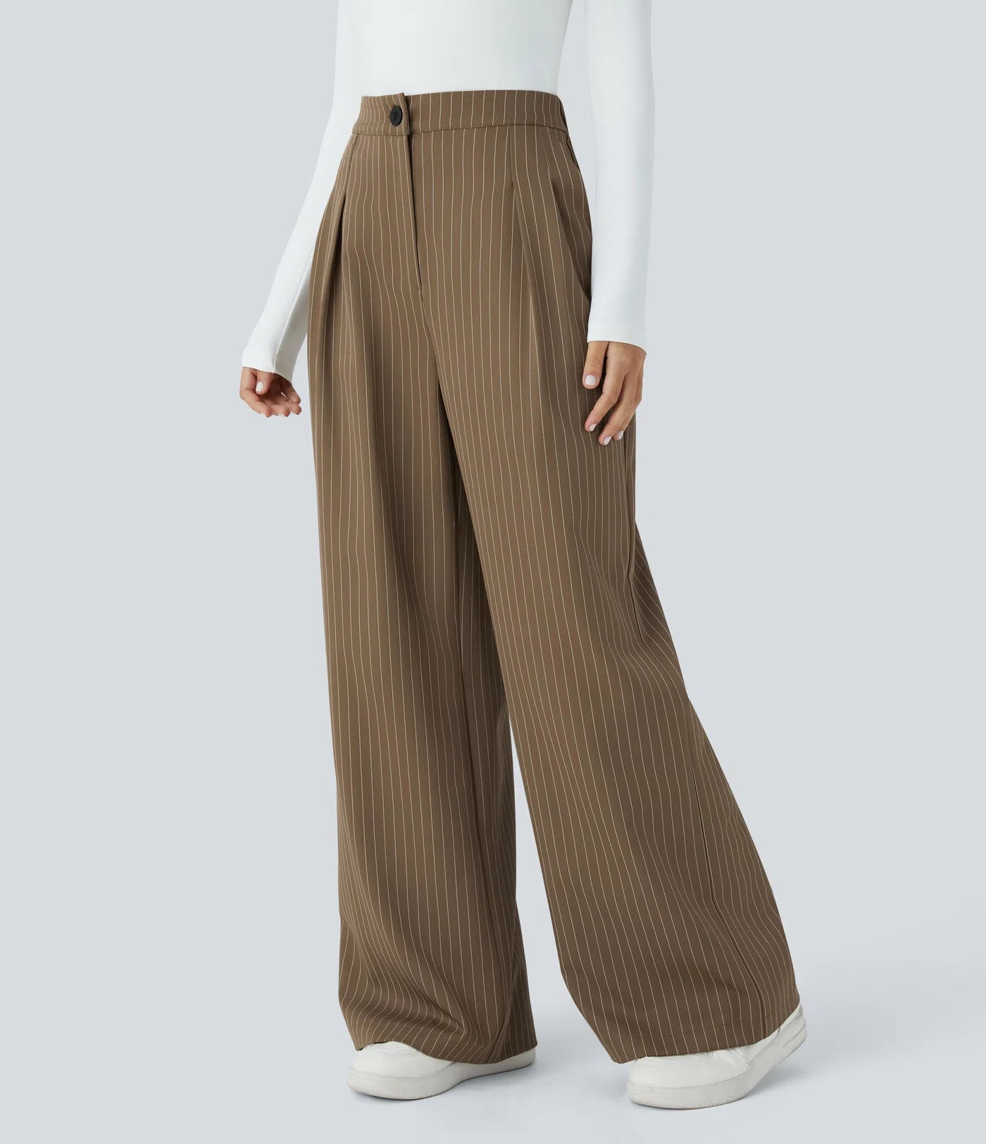 BumFlair – High Waisted Zipper Pocket Wide Leg Striped Work Pants