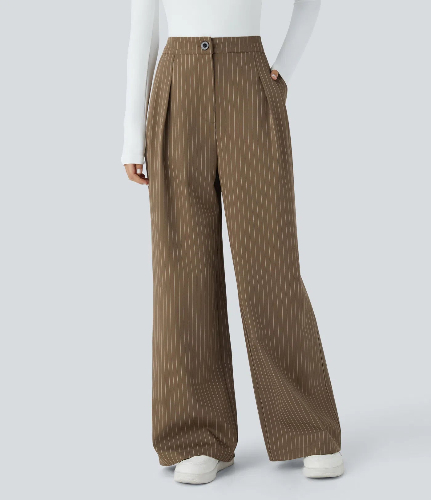 BumFlair – High Waisted Zipper Pocket Wide Leg Striped Work Pants