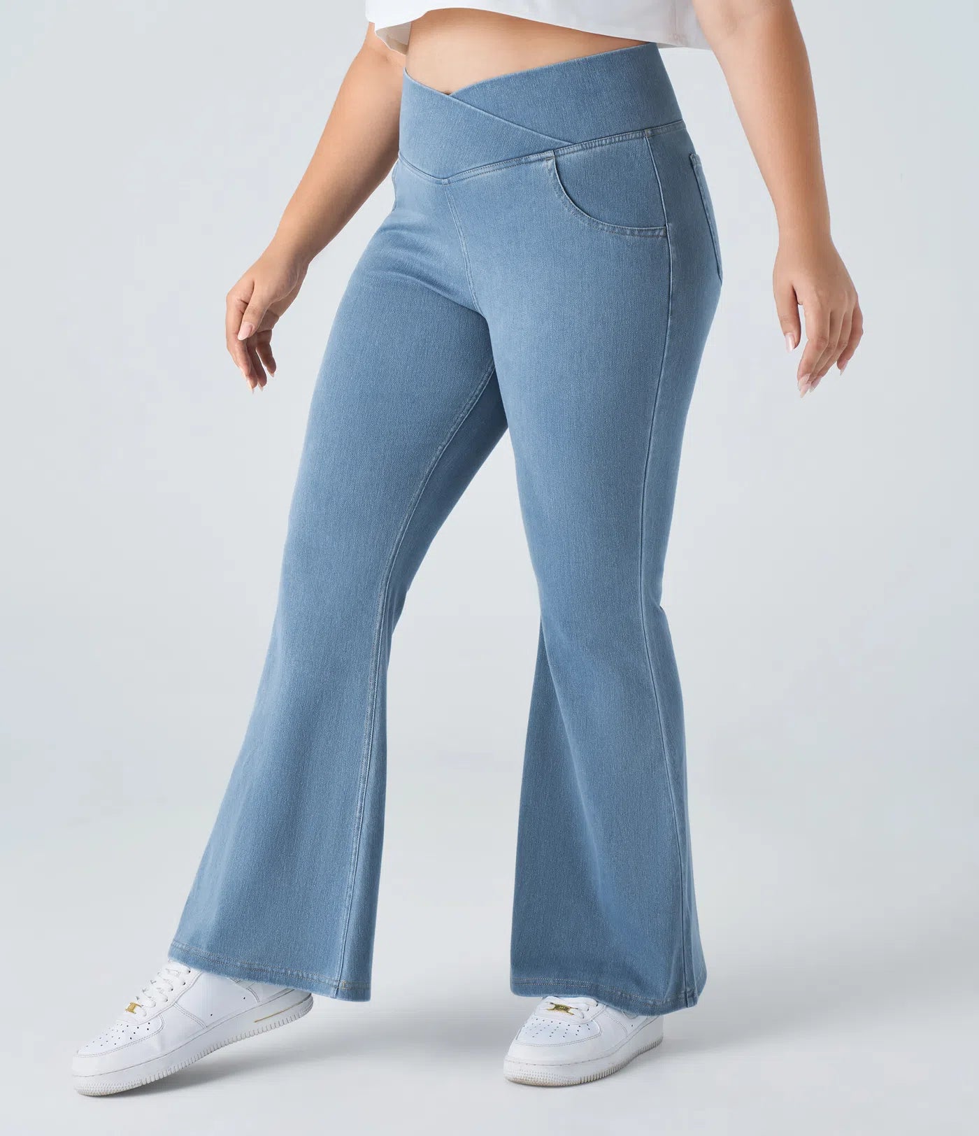 BumFlair – High Waisted Crossover Pocket Washed Casual Plus Size Jeans