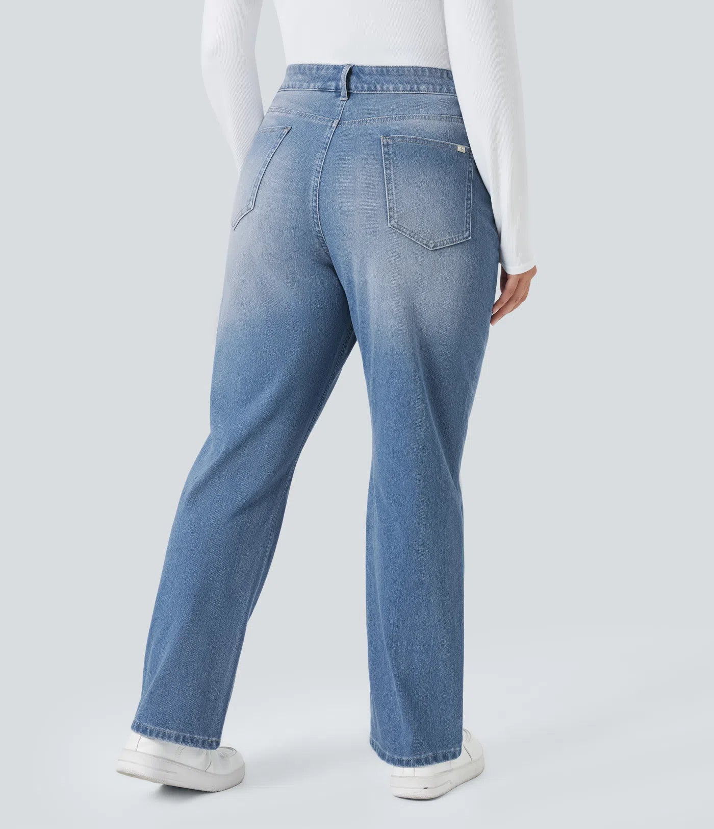BumFlair - High Waisted Pockets Straight Leg Washed Casual Plus Size Jeans