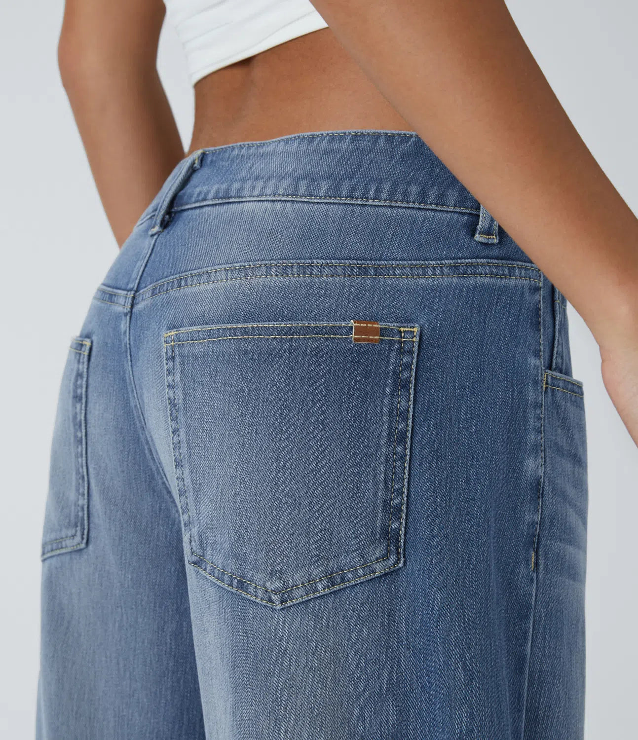 BumFlair - Asymmetric Low Rise Zipper Pockets Baggy Wide Leg Washed Casual Jeans