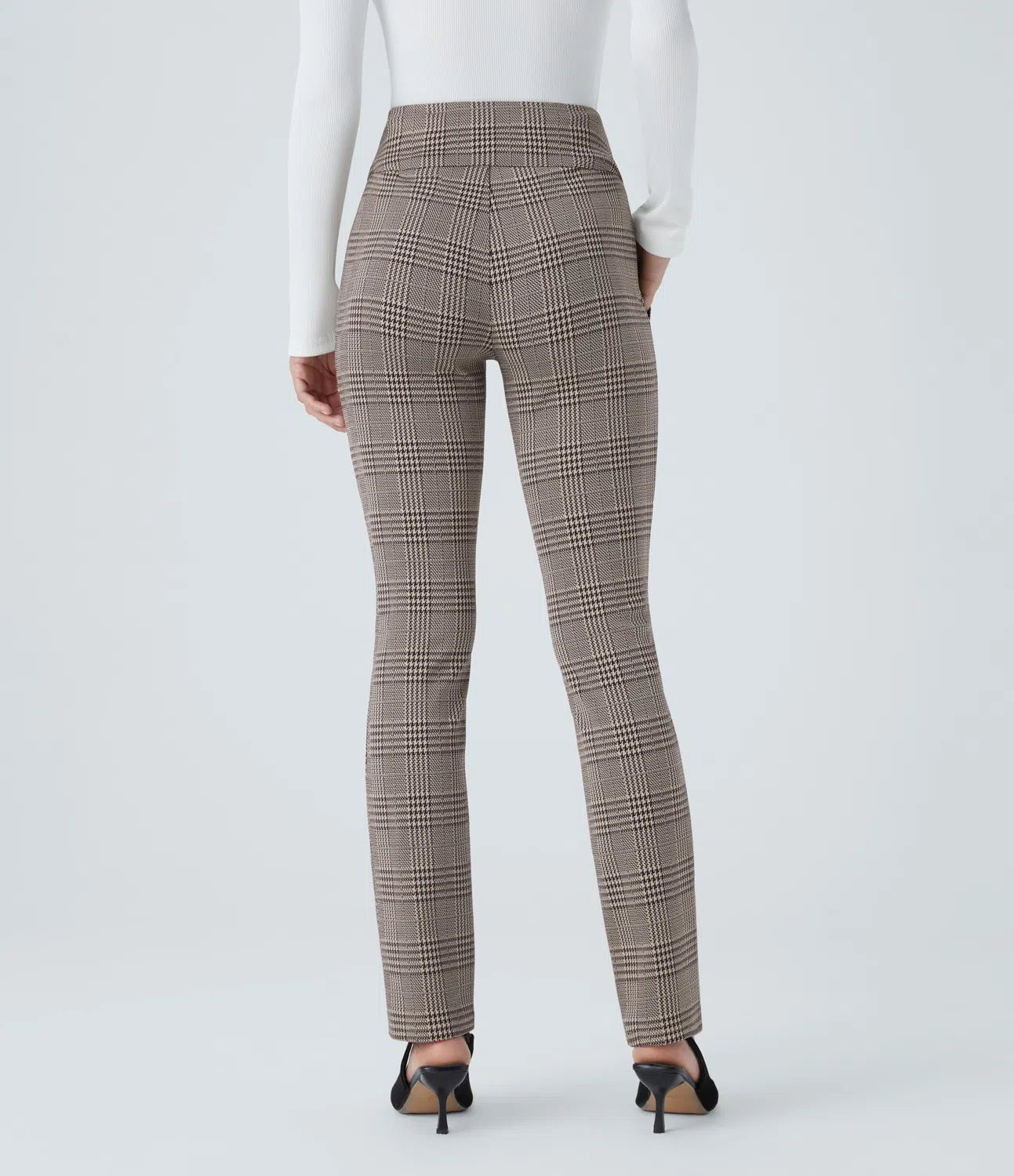 BumFlair – High Waisted Houndstooth Plaid Skinny Work Pants with Pockets