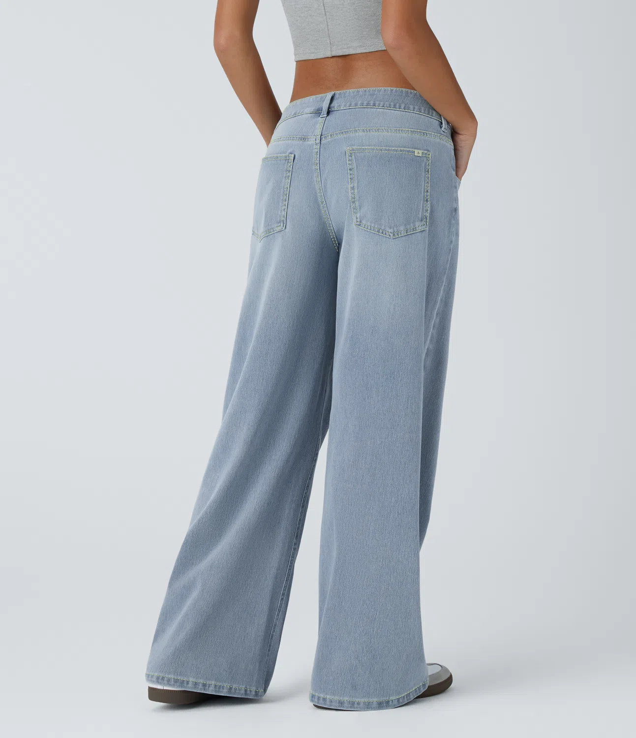 BumFlair - Asymmetric Low Rise Zipper Pockets Baggy Wide Leg Washed Casual Jeans