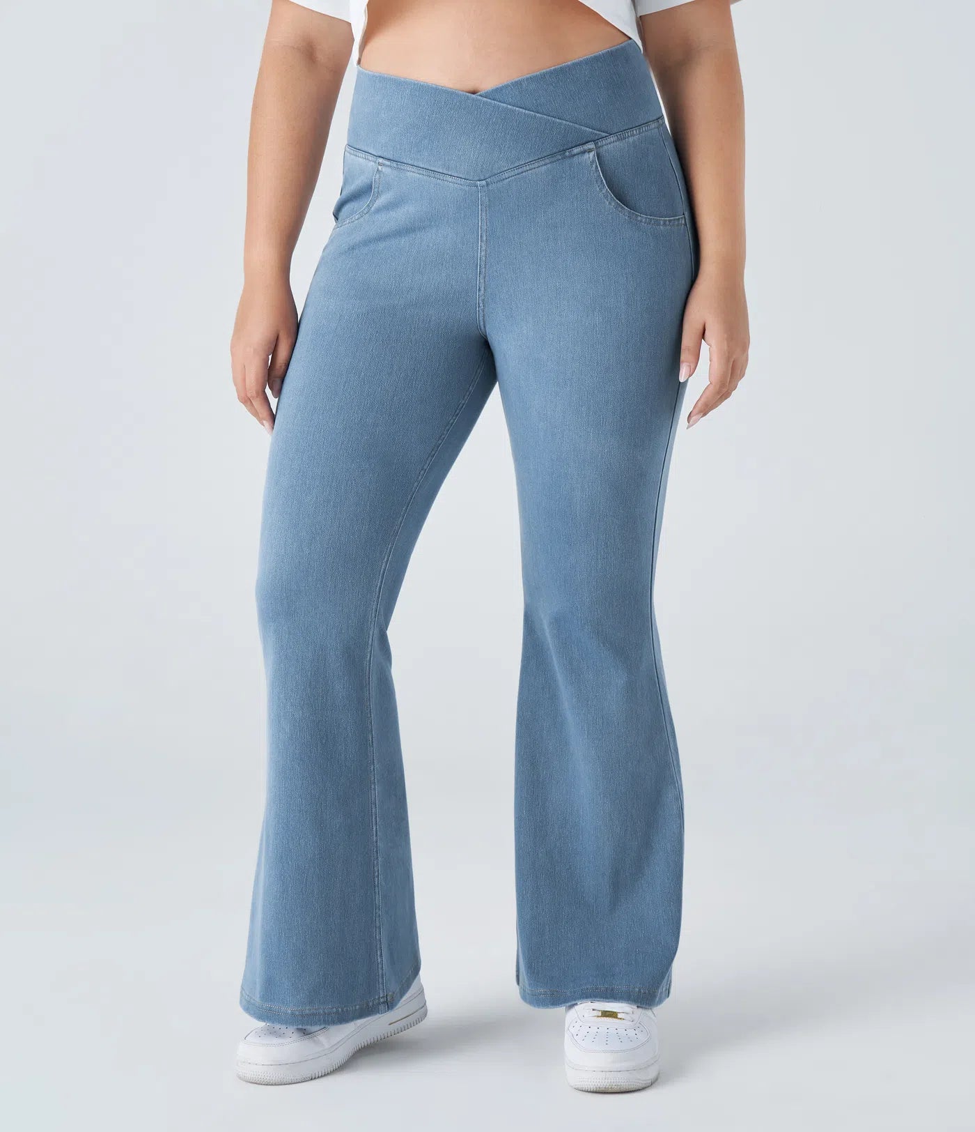 BumFlair – High Waisted Crossover Pocket Washed Casual Plus Size Jeans