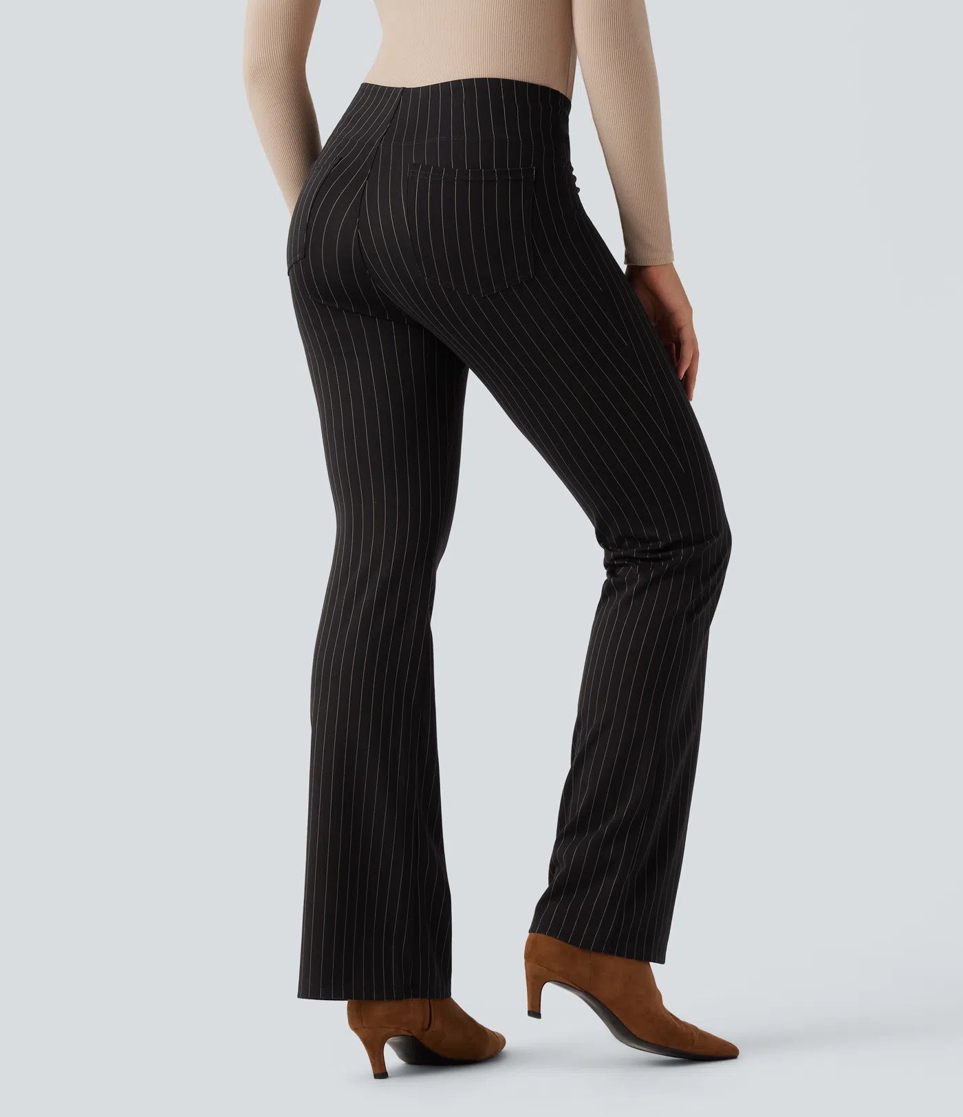 BumFlair - High Waisted Striped Work Flare Pants with Pockets