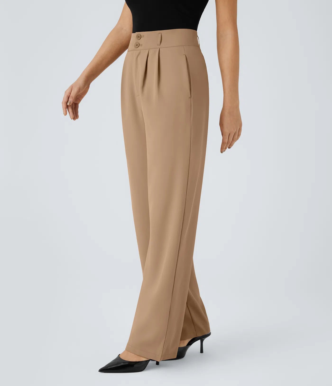 BumFlair – High Waisted Zipper Pocket Shirred Straight Leg Work Pants