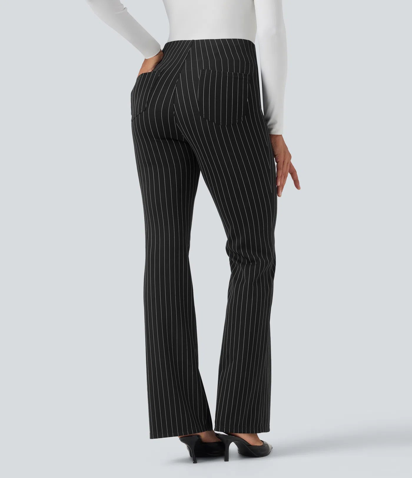 BumFlair - High Waisted Striped Work Flare Pants with Pockets