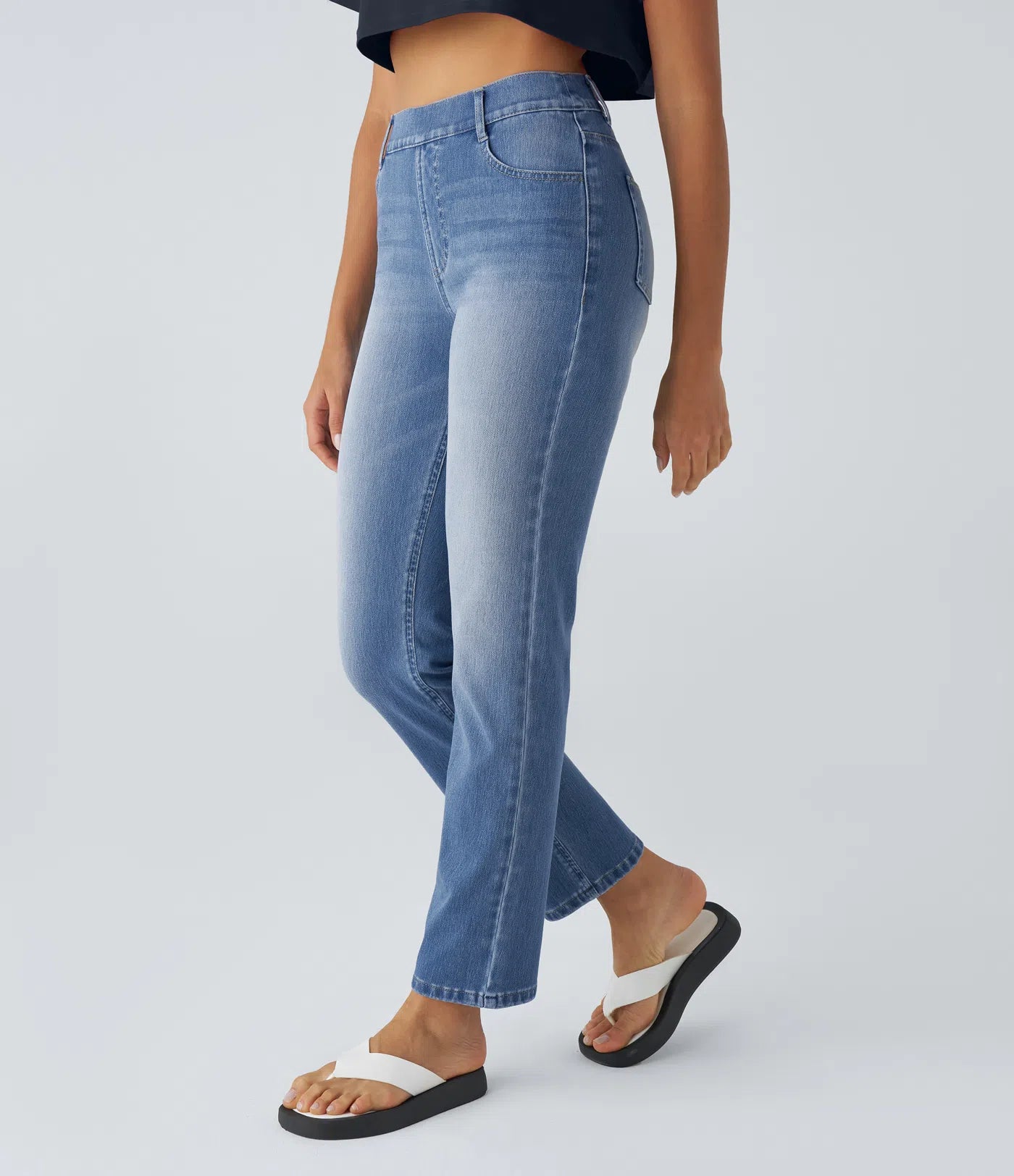 BumFlair - High Waisted Pockets Straight Leg Washed Casual Jeans