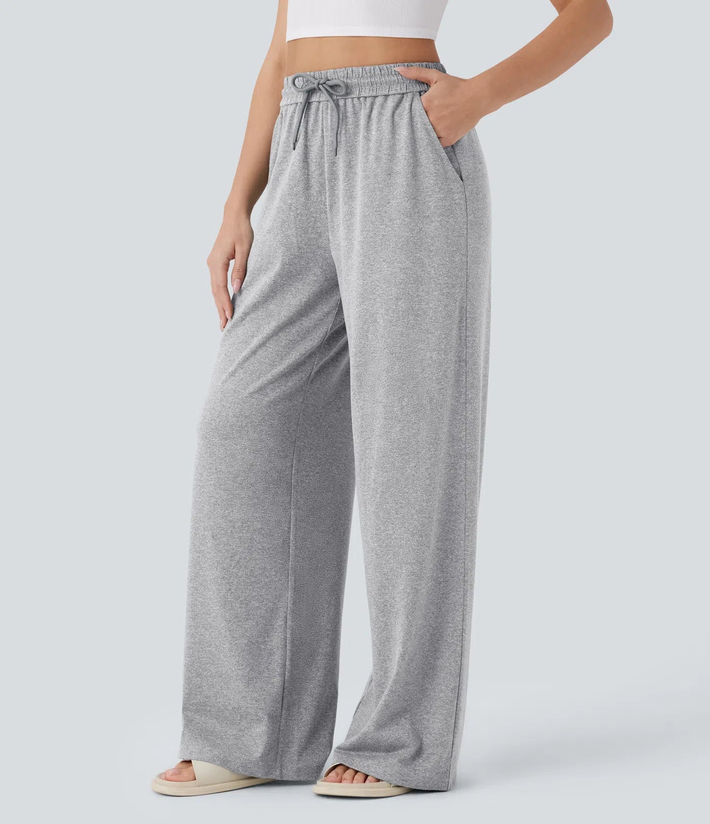 BumFlair - High Waisted Drawstring Pocket Wide Leg Casual Pants