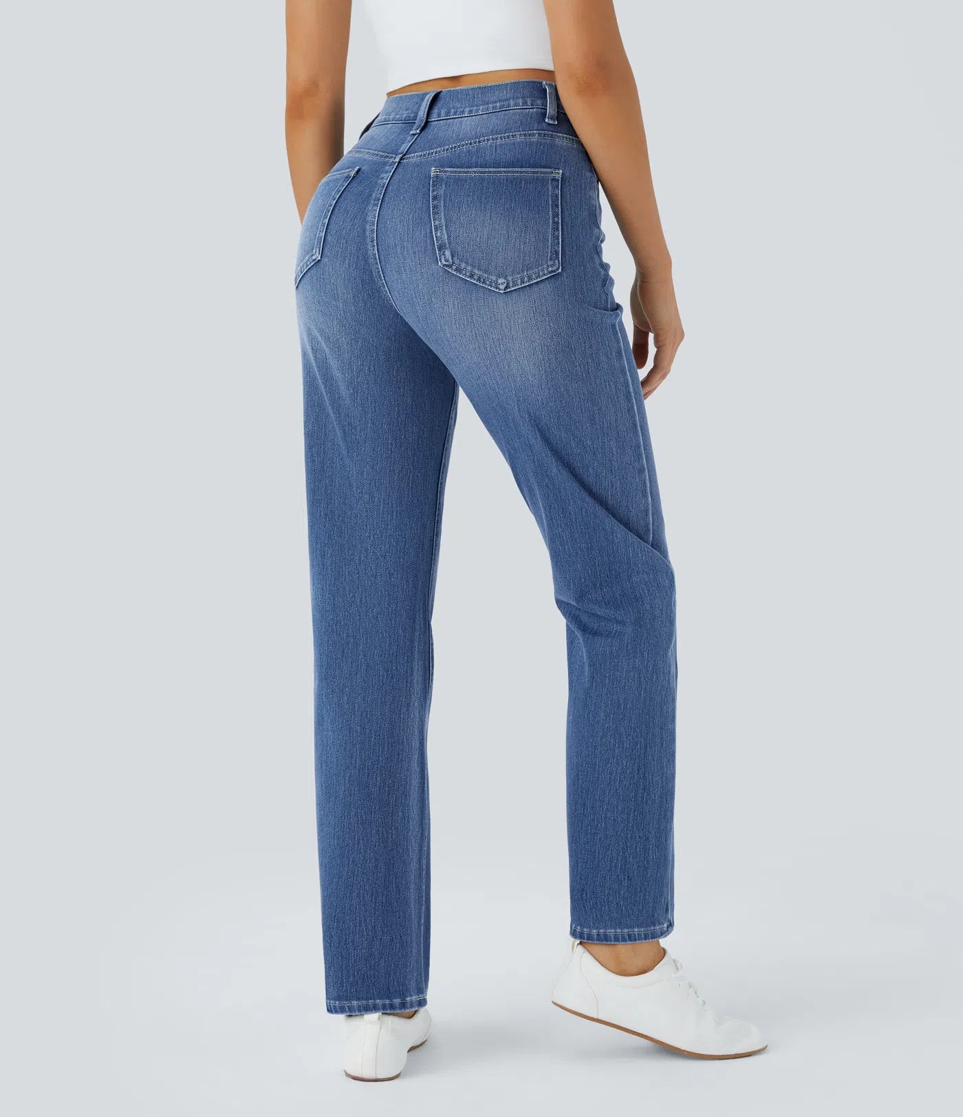 BumFlair - High Waisted Pockets Straight Leg Washed Casual Jeans