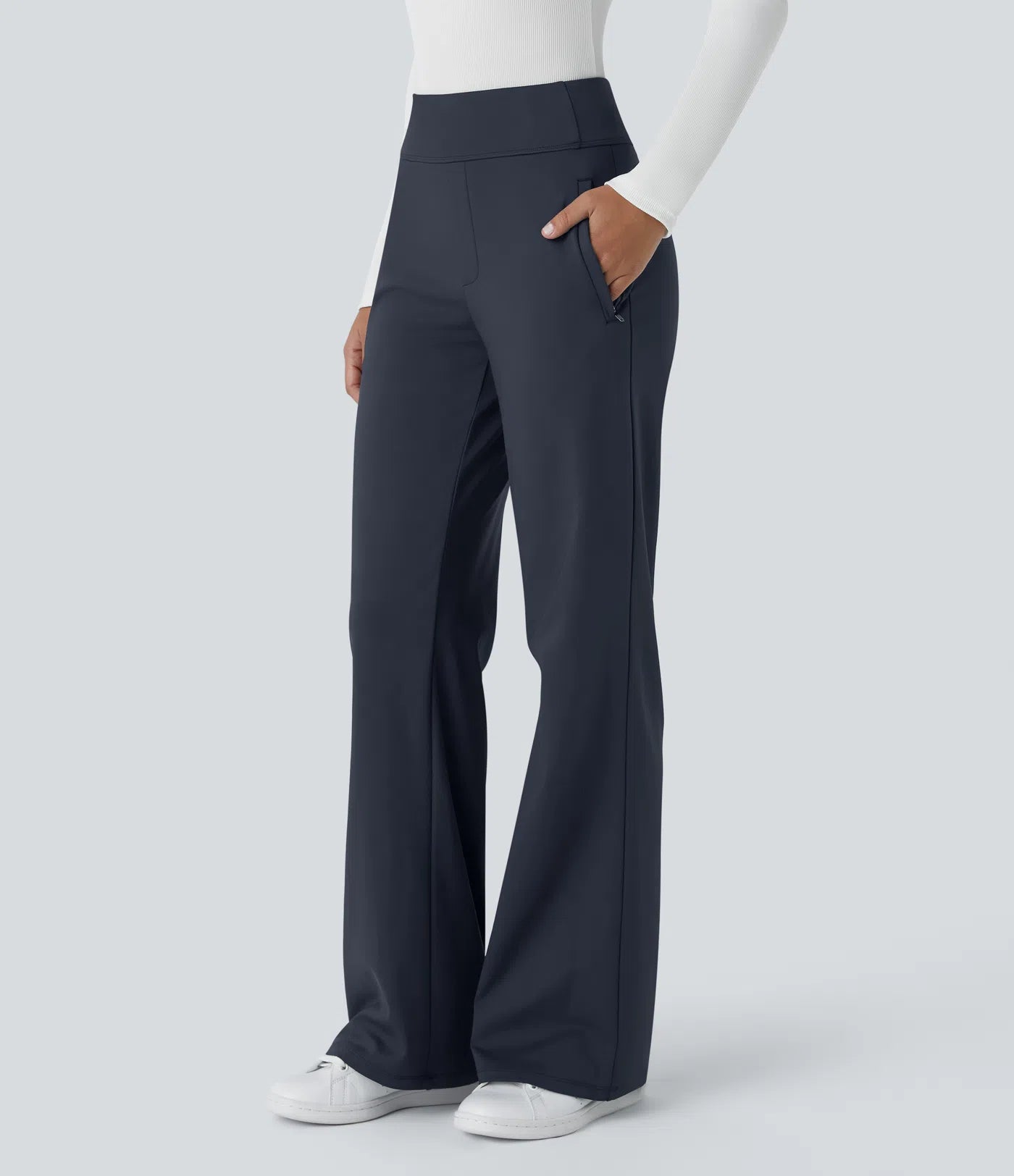 BumFlair - Mid Rise Side Zipper Pocket Work Flare Pants