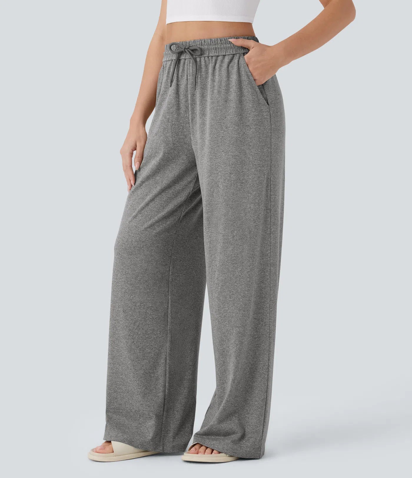 BumFlair - High Waisted Drawstring Pocket Wide Leg Casual Pants