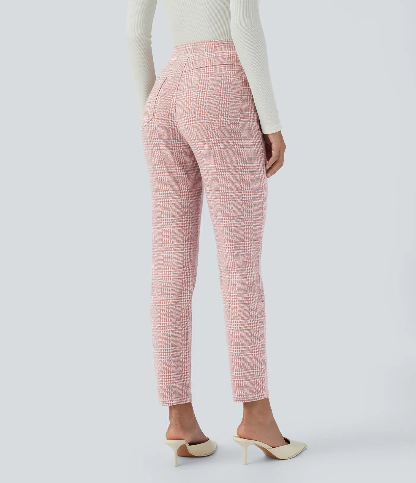 BumFlair – High Waisted Pocket Houndstooth Plaid Skinny Work Pants