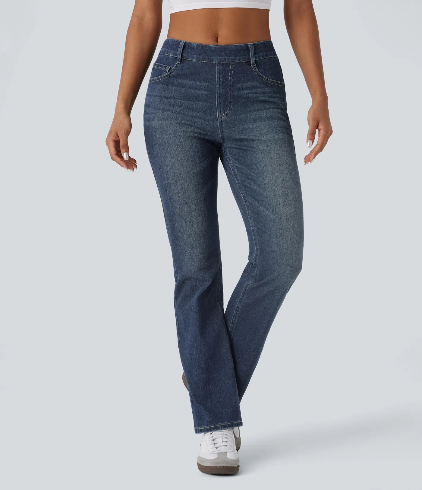 BumFlair - High Waisted Pockets Washed Casual Bootcut Jeans