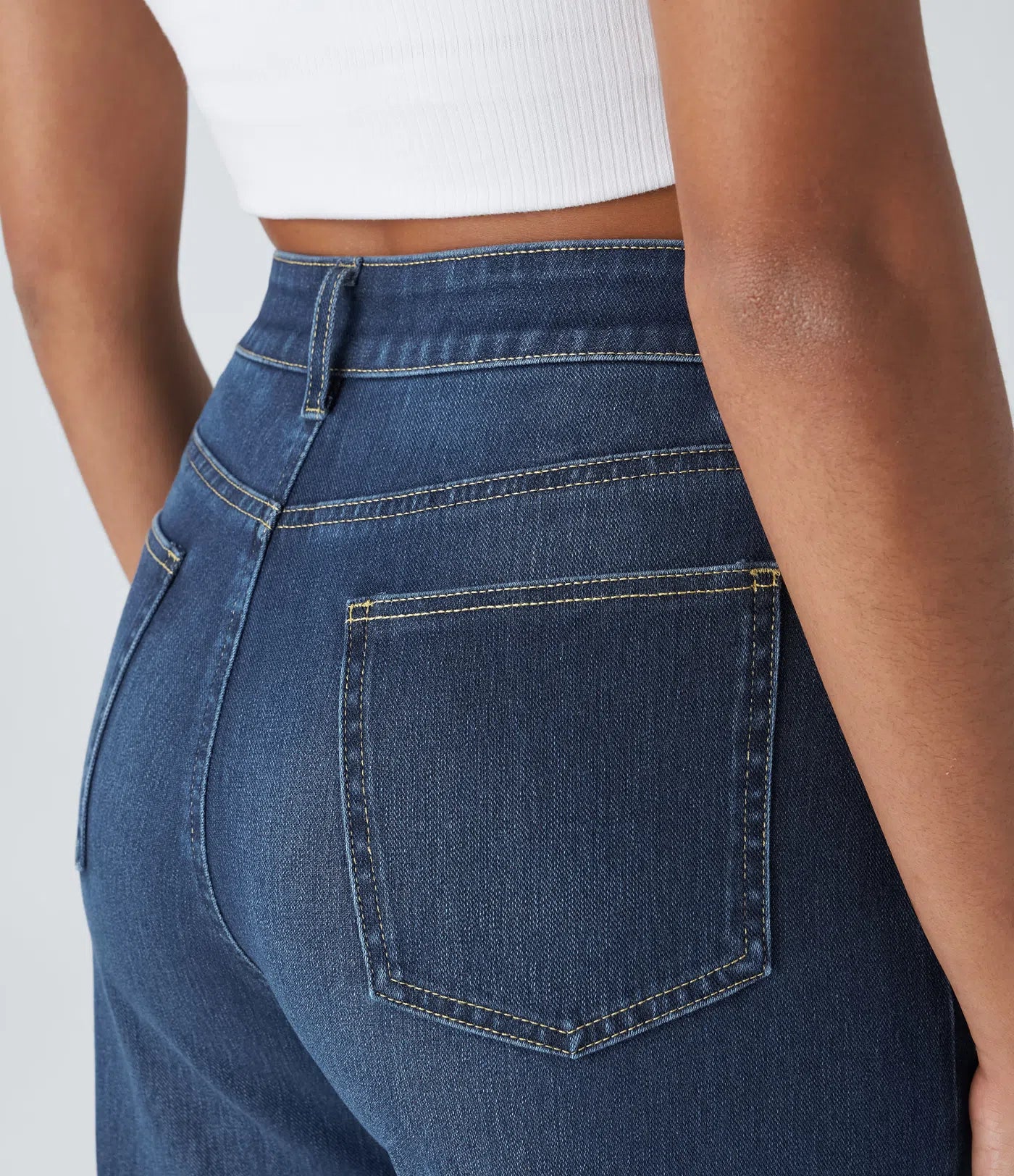 BumFlair - High Waisted Pockets Rolled Hem Wide Leg Washed Casual Jeans