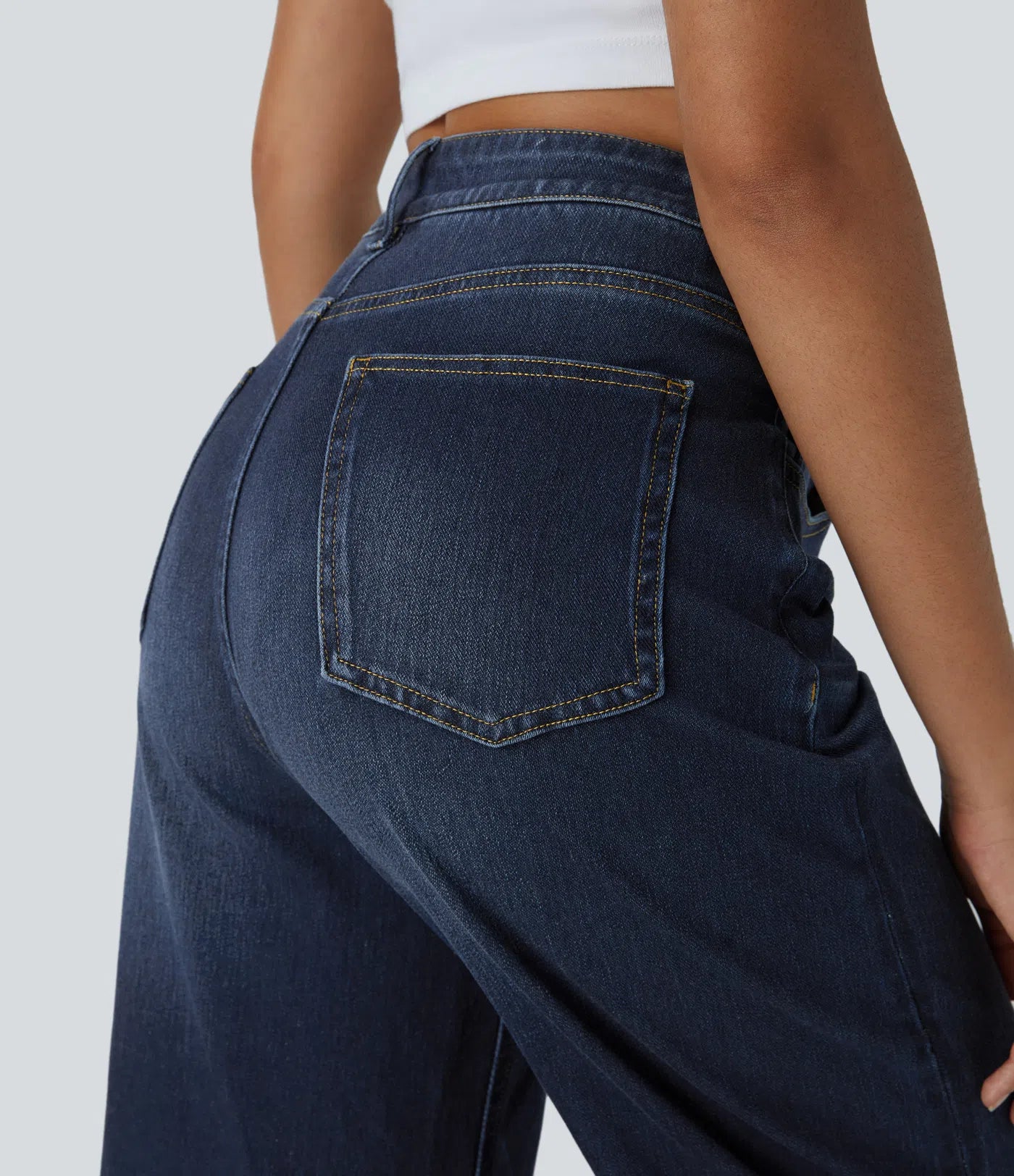 BumFlair - High Waisted Pockets Rolled Hem Wide Leg Washed Casual Jeans