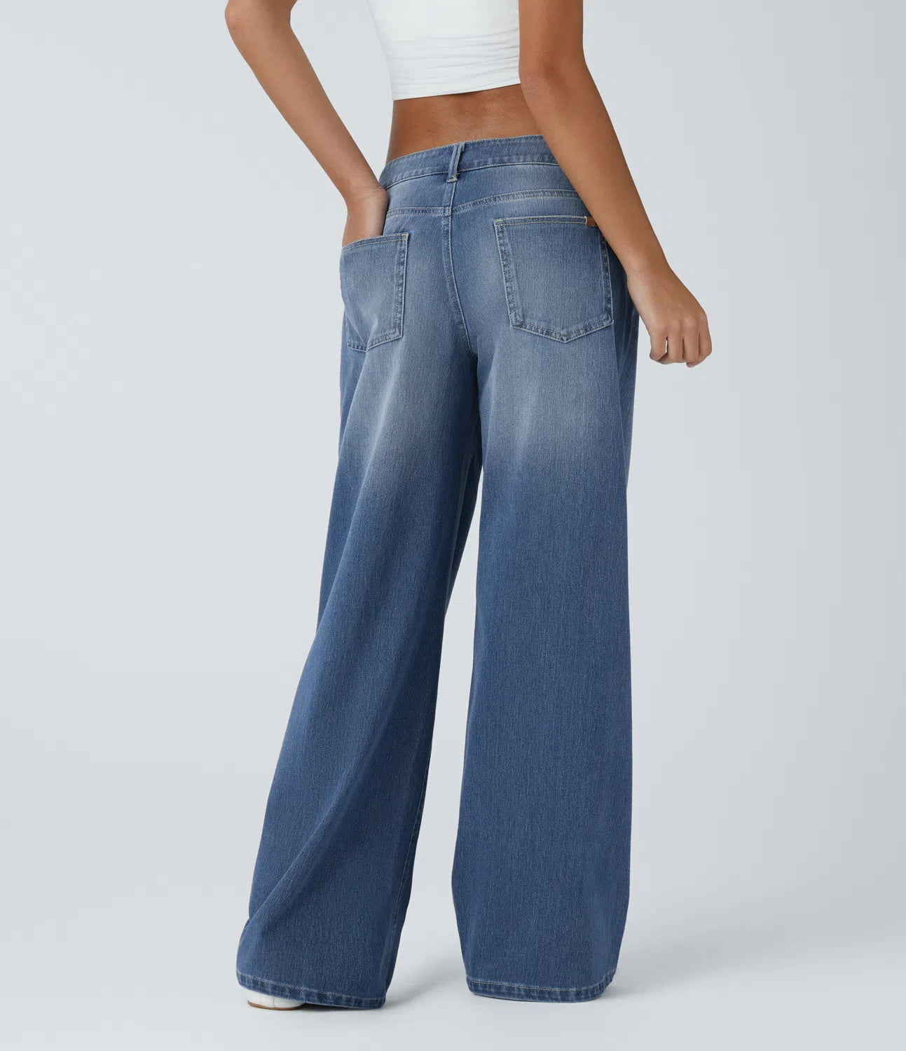 BumFlair - Asymmetric Low Rise Zipper Pockets Baggy Wide Leg Washed Casual Jeans