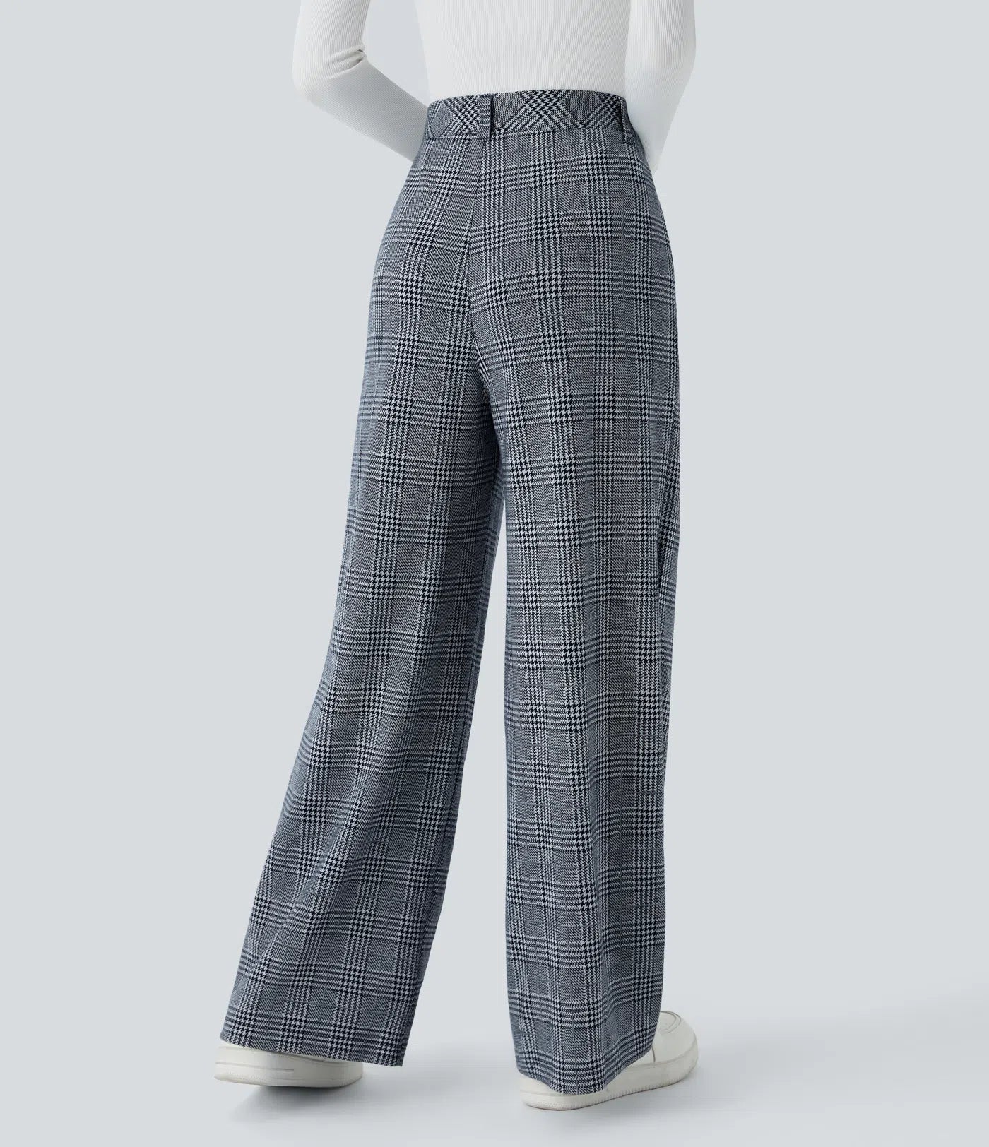 BumFlair - High Waisted Pocket Wide Leg Houndstooth Plaid Casual Pants