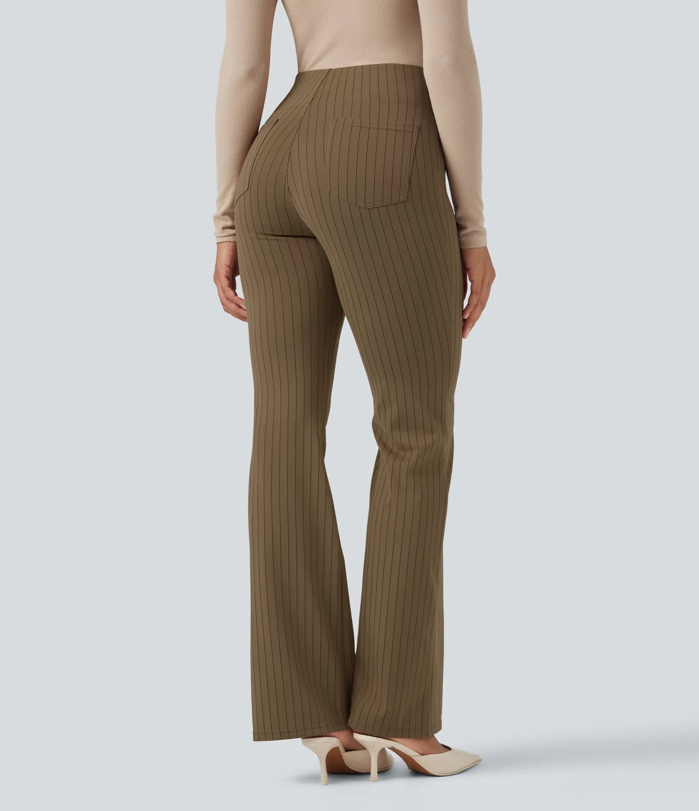BumFlair - High Waisted Striped Work Flare Pants with Pockets