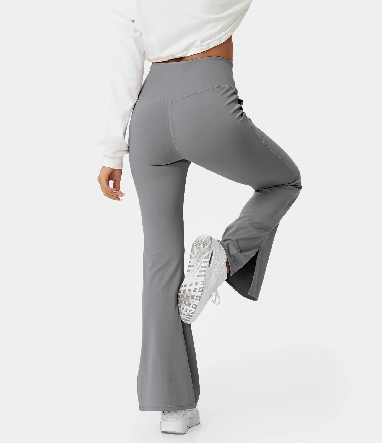 BumFlair - DayStretch Crossover Pocket Hem Full Length Flare Leggings-Smile
