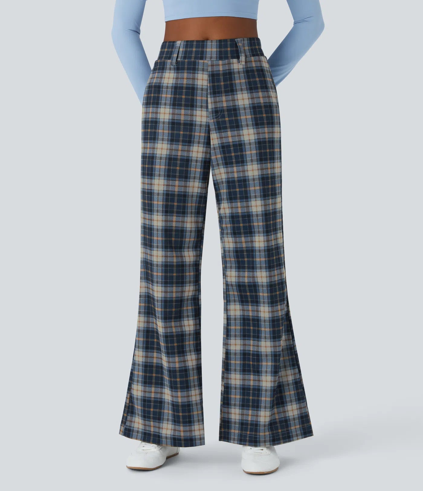 BumFlair – High Waisted Plaid Wide Leg Casual Pants