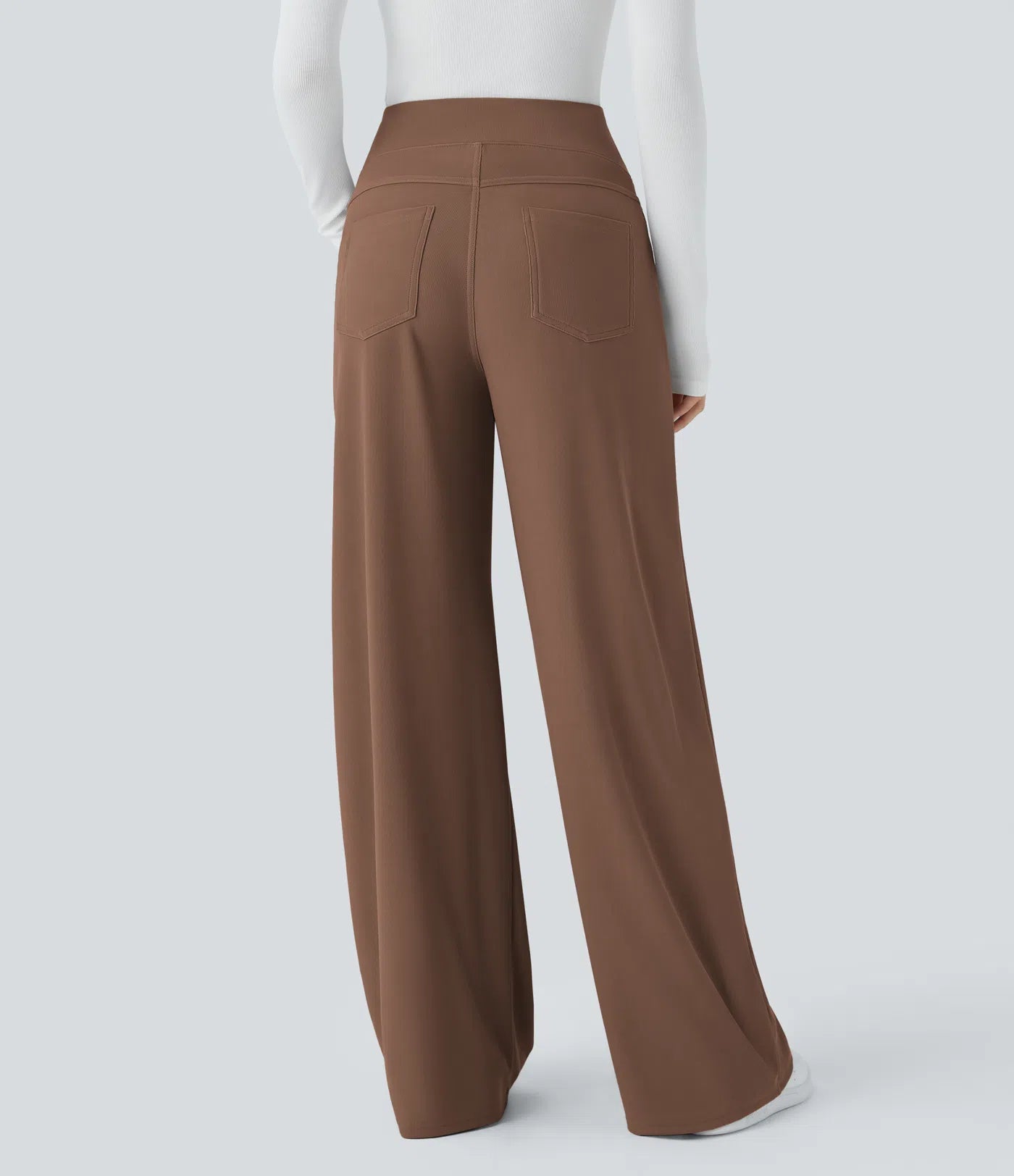 BumFlair - High Waisted Tummy Control Pockets Wide Leg Micro Waffle Work Pants