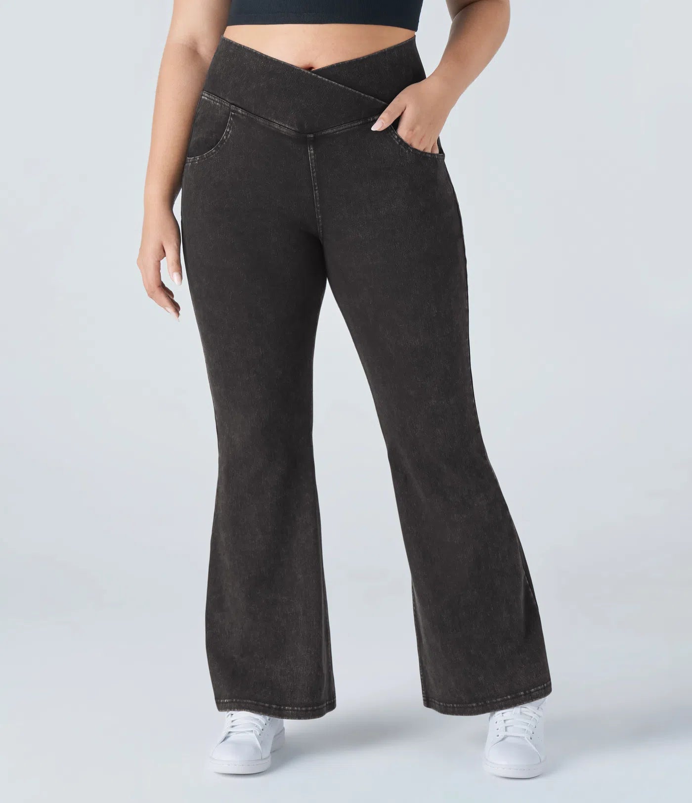 BumFlair – High Waisted Crossover Pocket Washed Casual Plus Size Jeans