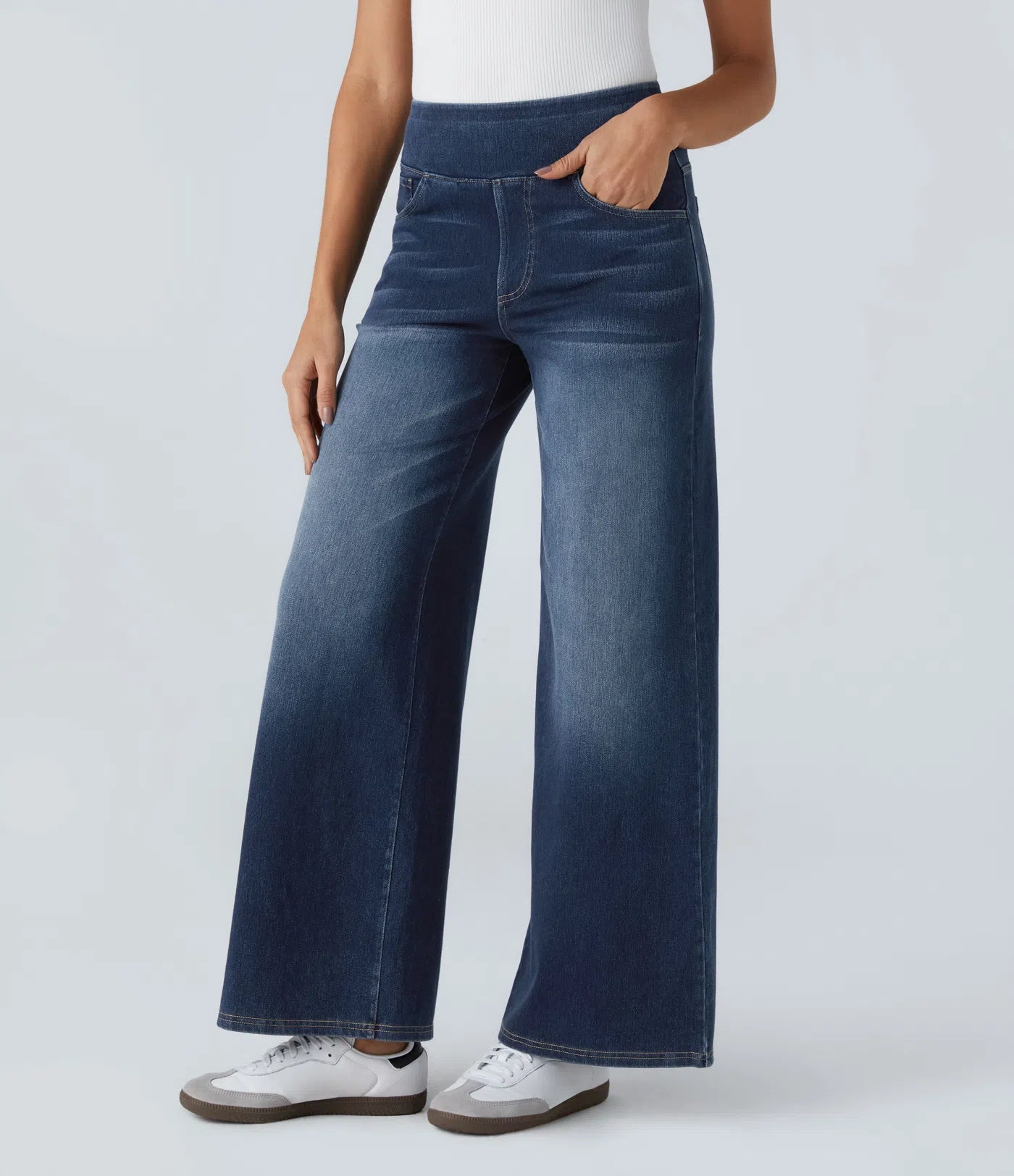 BumFlair - High Waisted Pockets Baggy Wide Leg Washed Casual Jeans