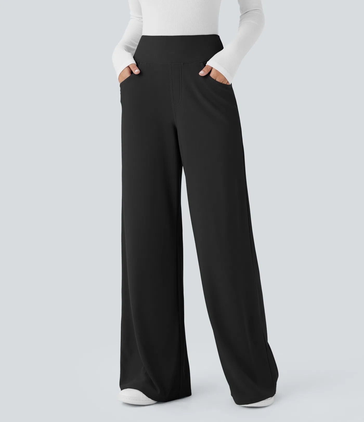 BumFlair - High Waisted Tummy Control Pockets Wide Leg Micro Waffle Work Pants