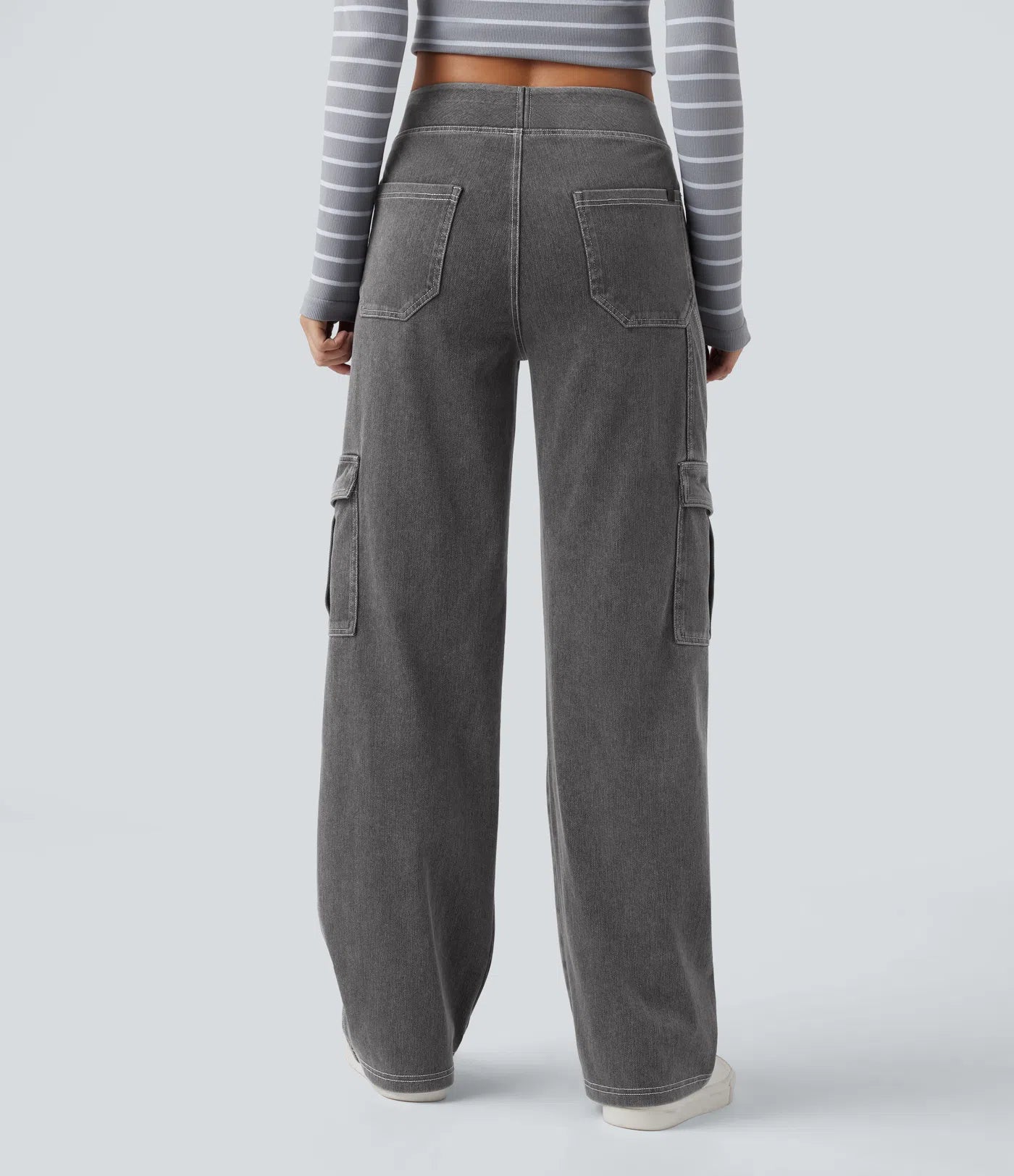 BumFlair - Mid Rise Pockets Straight Leg Casual Cargo Jeans