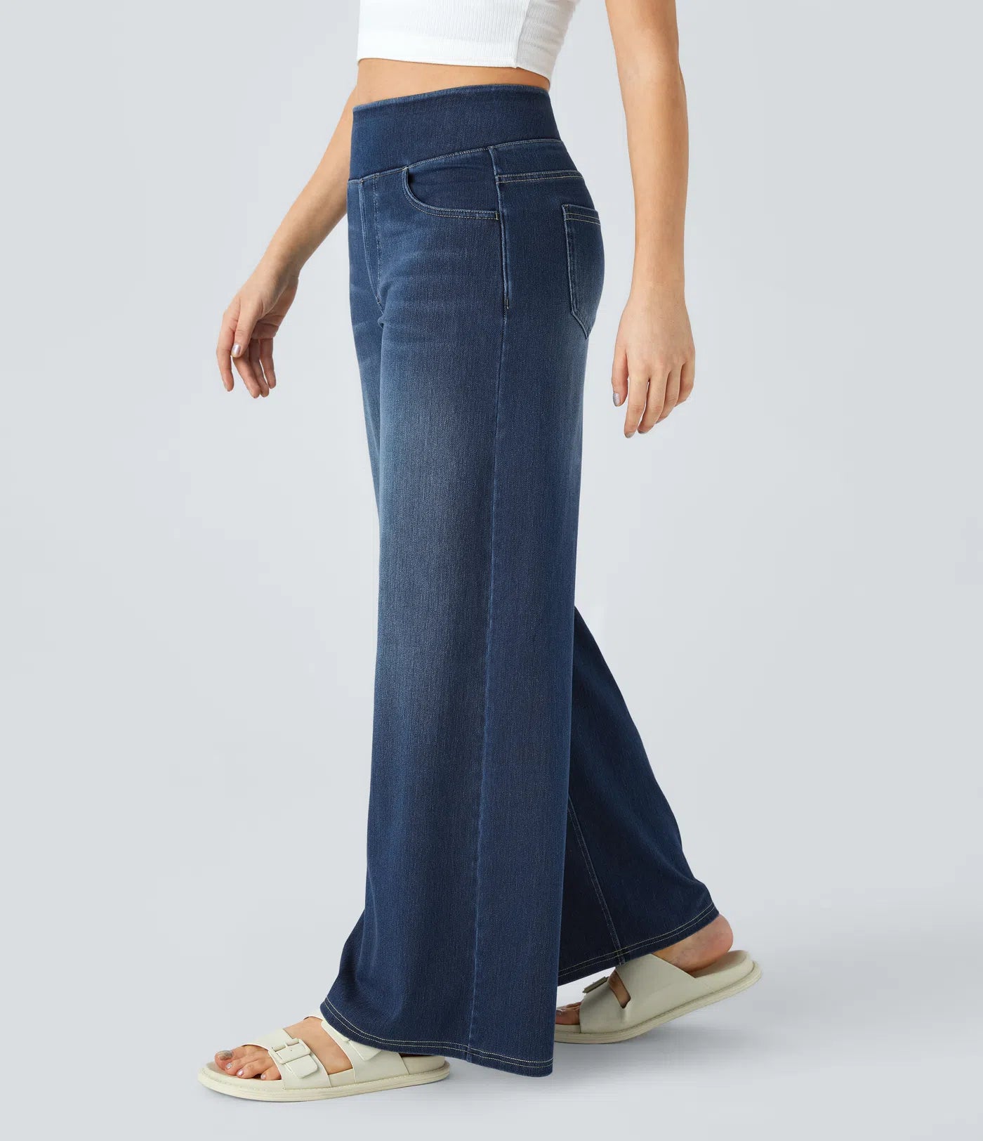 BumFlair - High Waisted Pockets Baggy Wide Leg Washed Casual Jeans