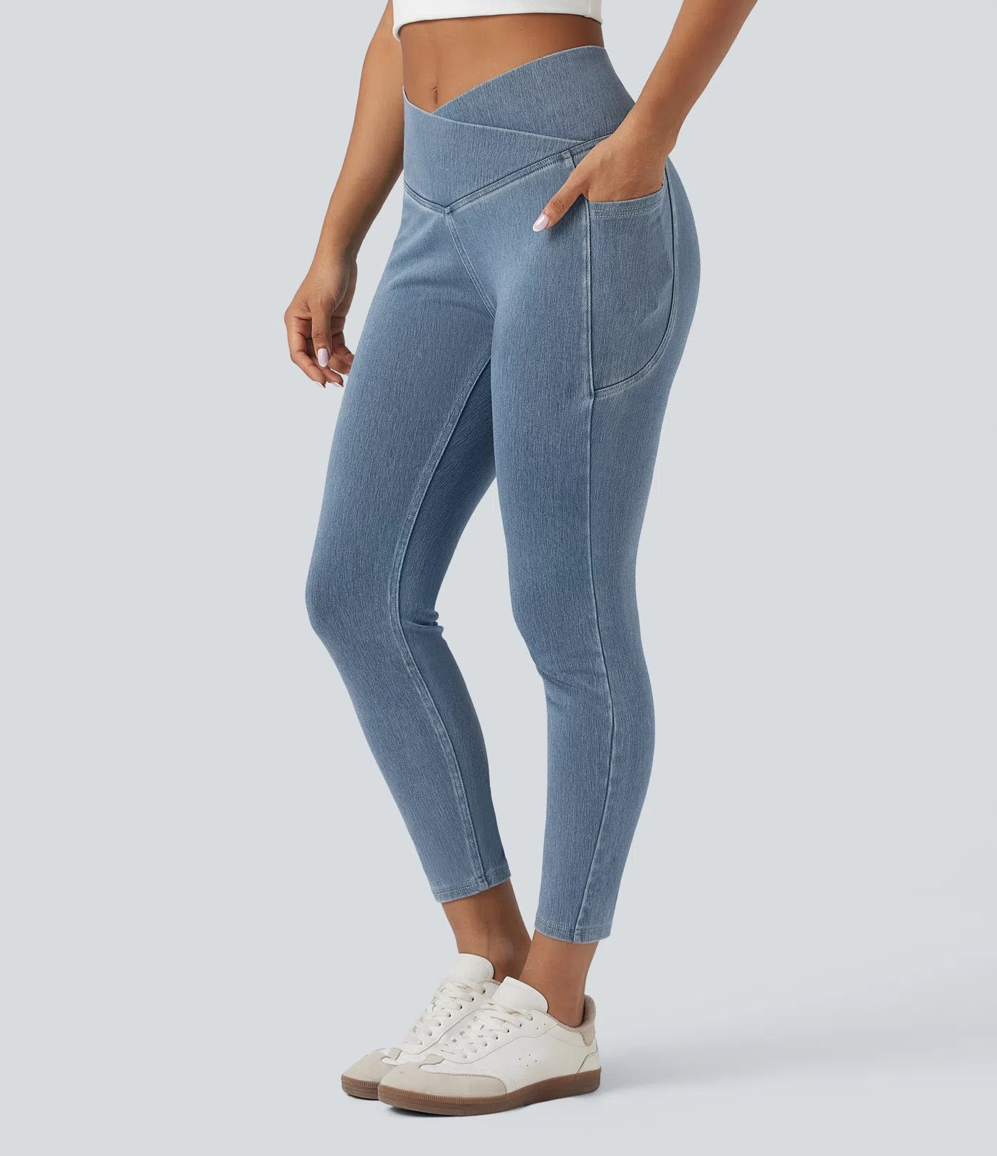 BumFlair - Crossover Pocket Washed Denim Work Leggings
