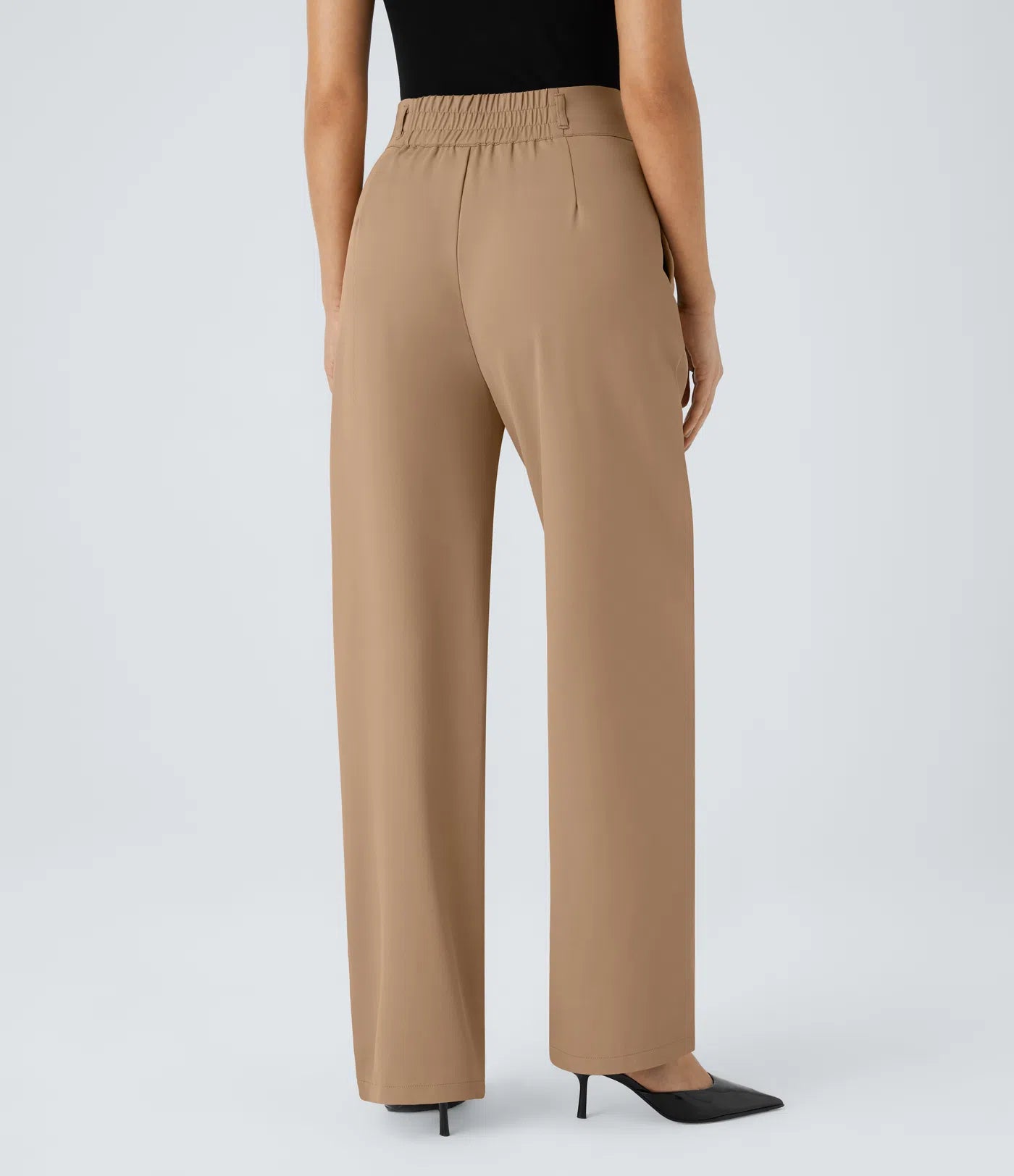 BumFlair – High Waisted Zipper Pocket Shirred Straight Leg Work Pants