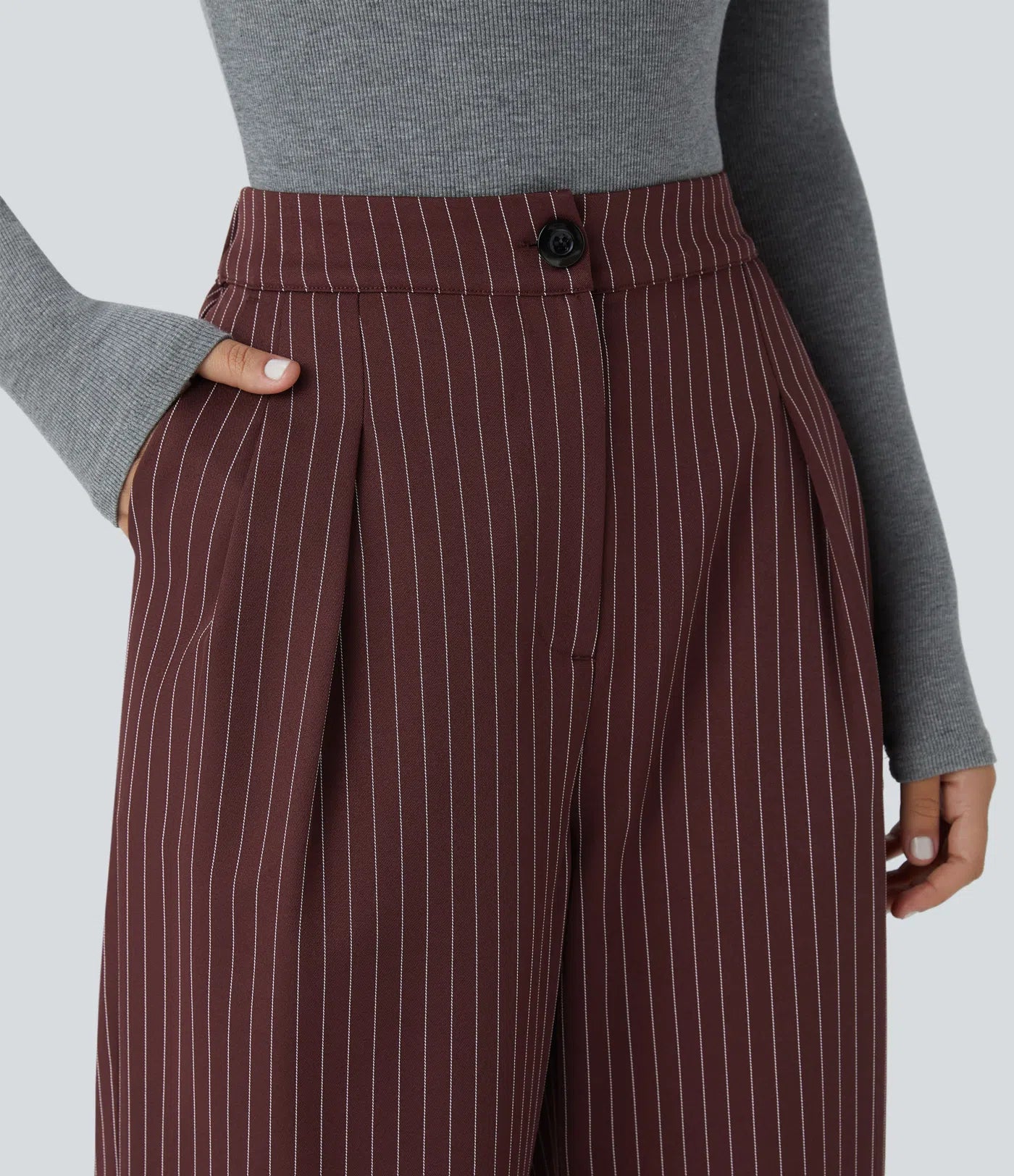 BumFlair – High Waisted Zipper Pocket Wide Leg Striped Work Pants