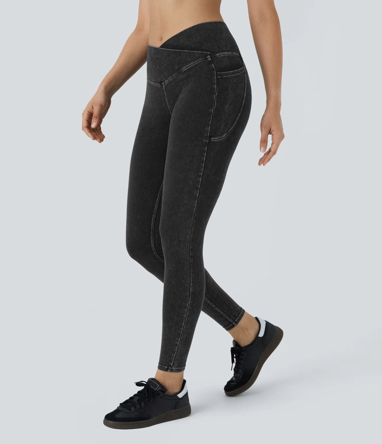 BumFlair - Crossover Pocket Washed Denim Work Leggings