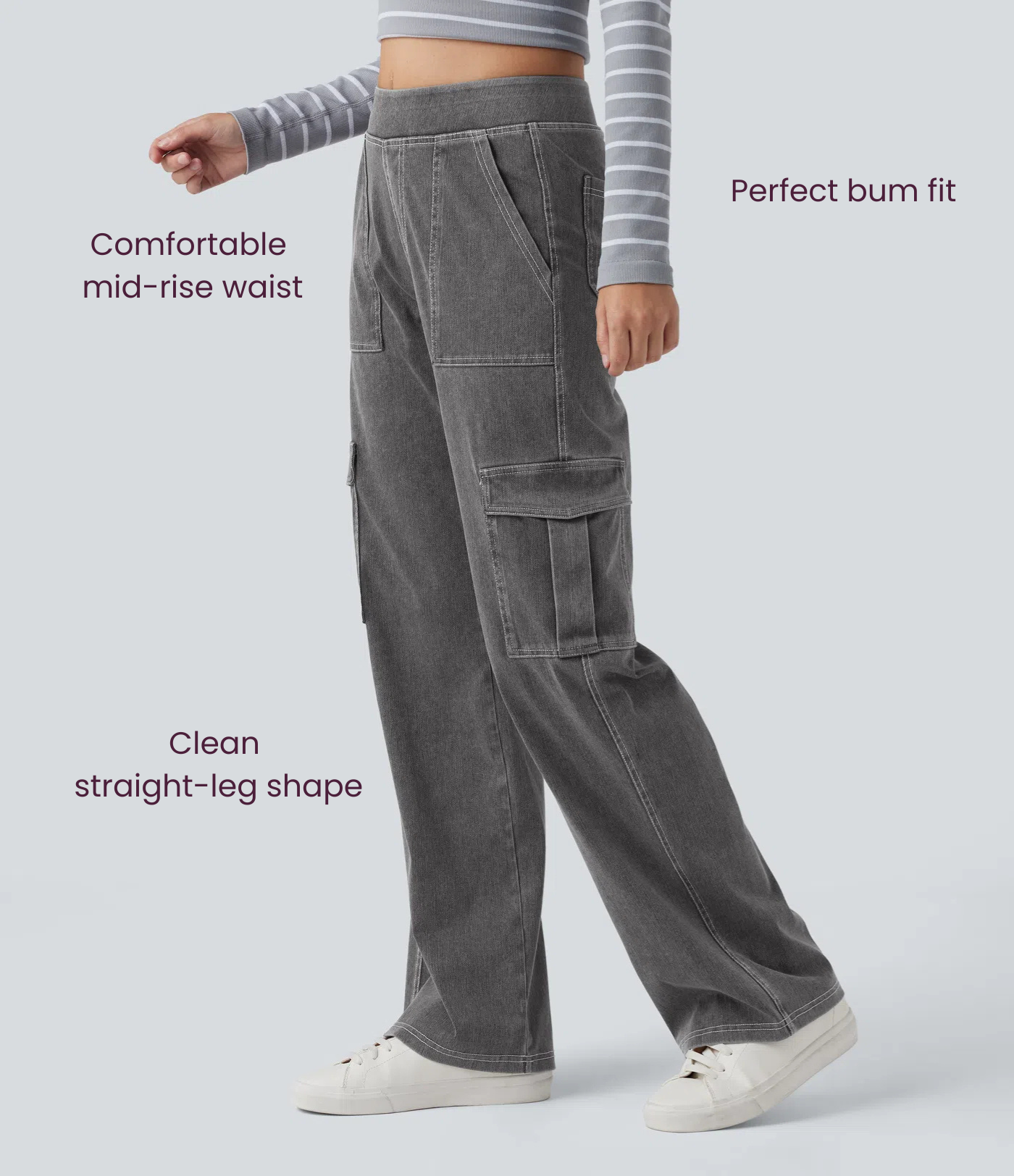 BumFlair - Mid Rise Pockets Straight Leg Casual Cargo Jeans