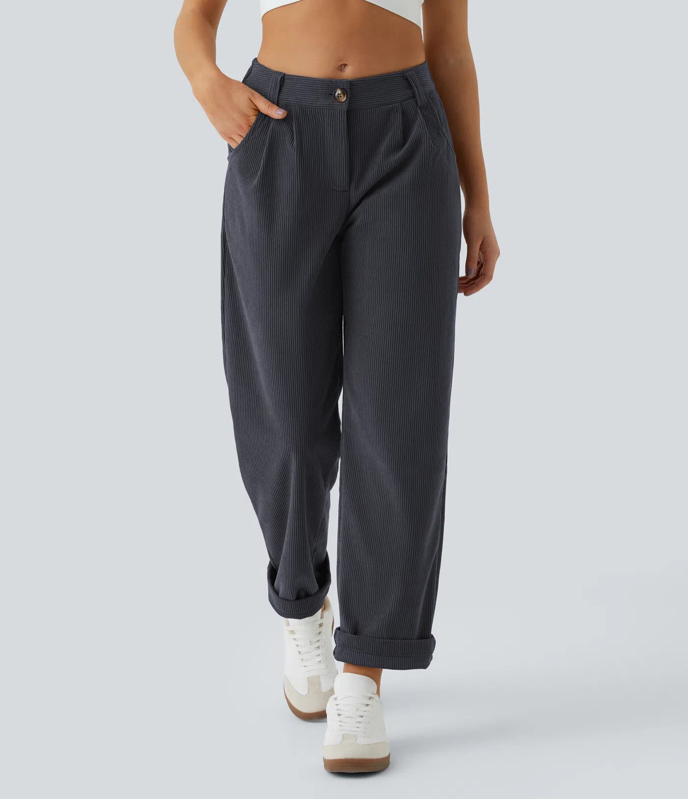 BumFlair – Mid Rise Zipper Pocket Corduroy Casual Pants