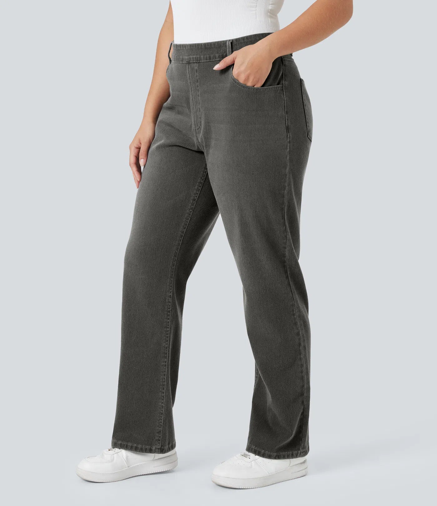 BumFlair - High Waisted Pockets Straight Leg Washed Casual Plus Size Jeans